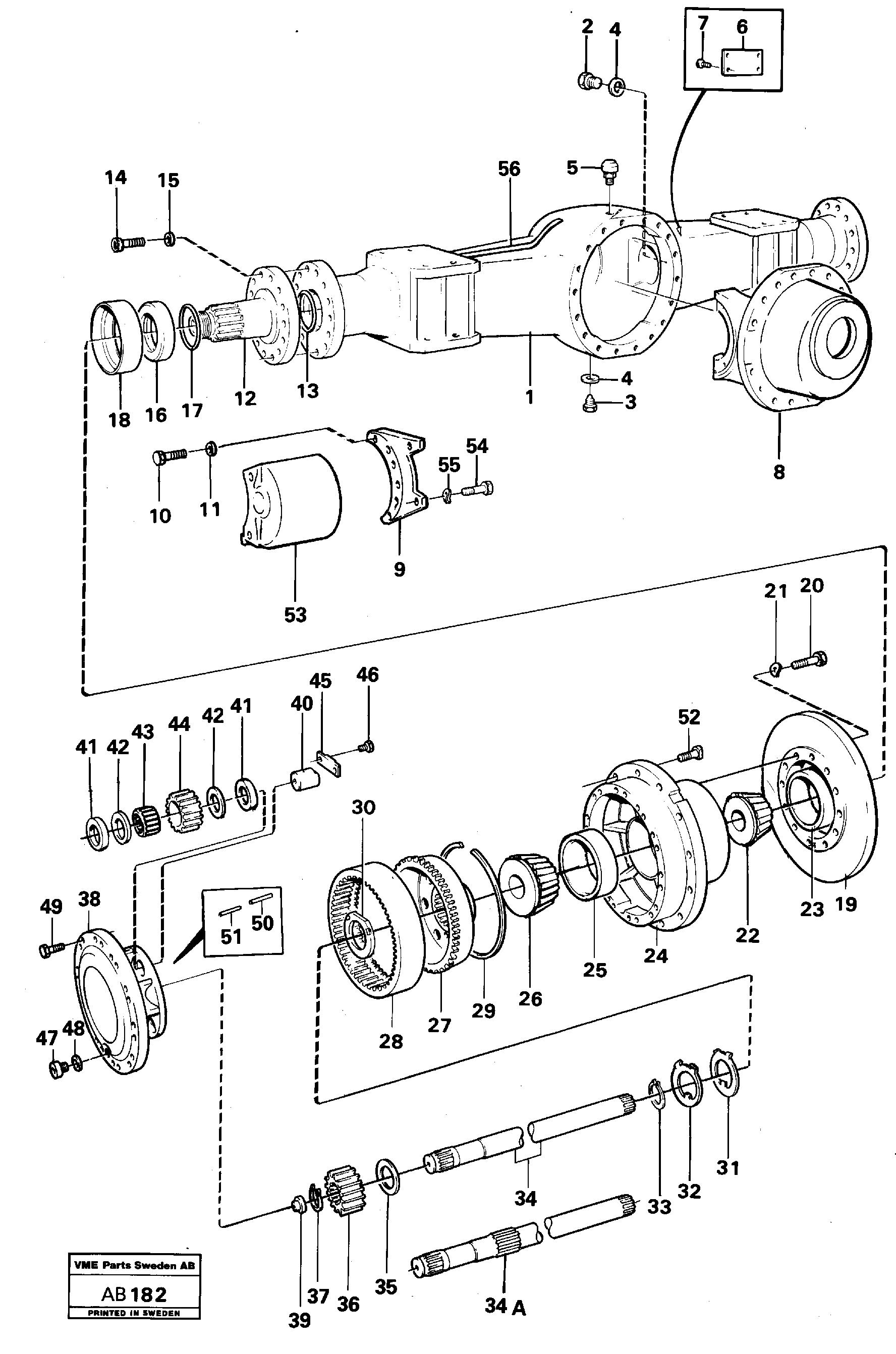 Схема запчастей Volvo L50 - 2633 Planetary axle, front L50 L50 S/N 6401- / 60301- USA