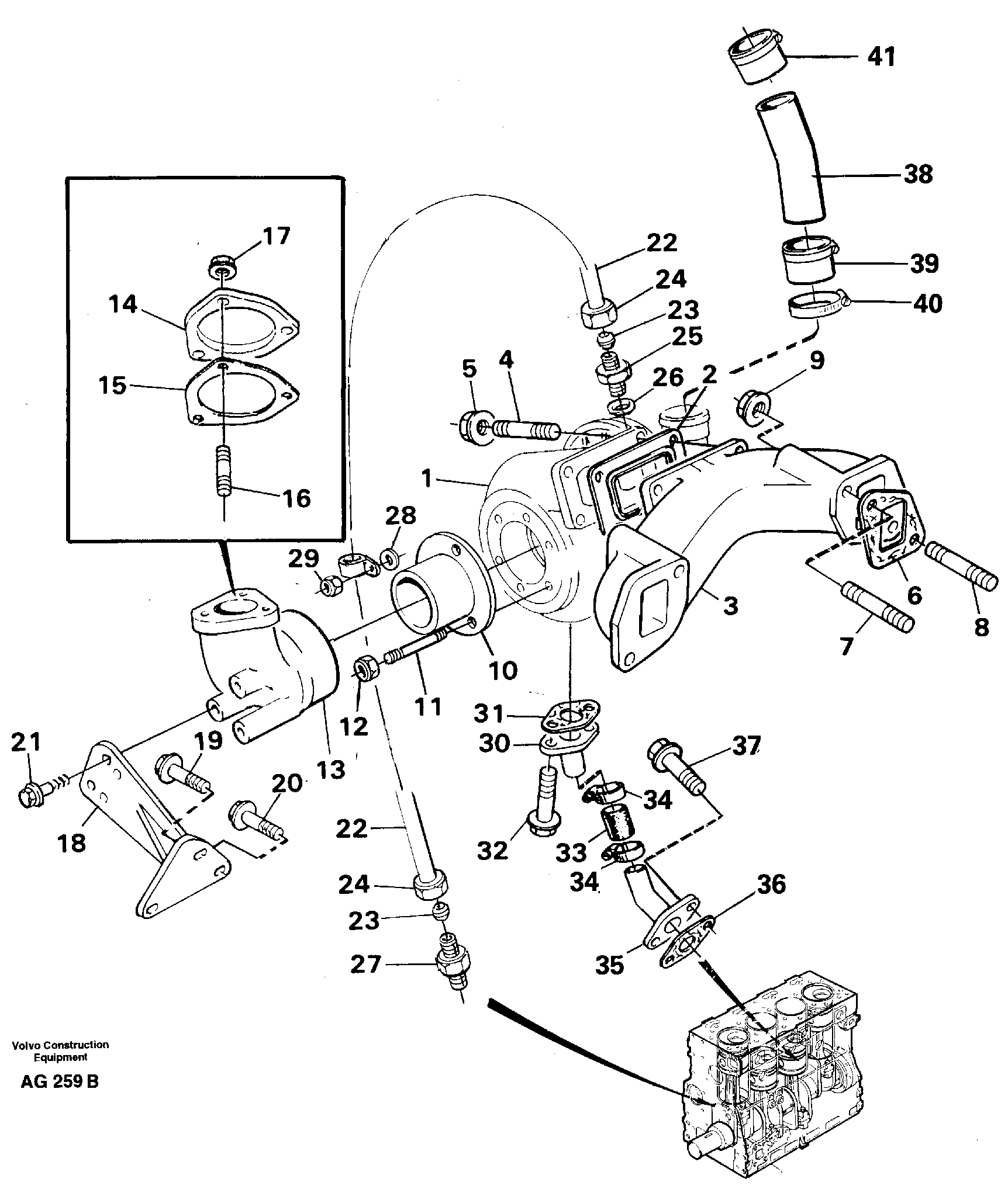 Схема запчастей Volvo L50B - 51475 Turbocharger with exhaustmanifold L50B/L50C VOLVO BM VOLVO BM L50B/L50C SER NO - 10966