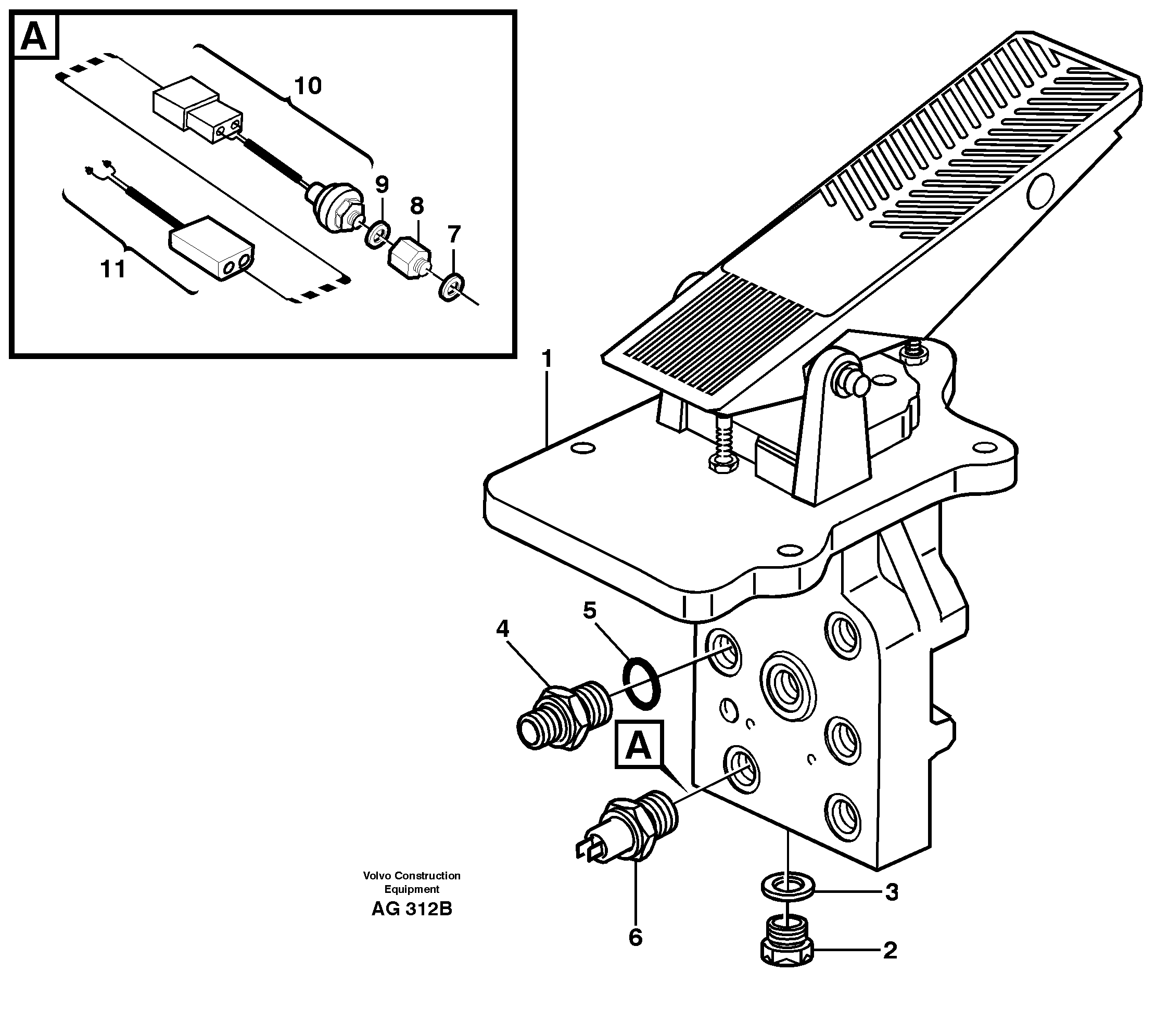 Схема запчастей Volvo L50B - 5392 Footbrake valve Mounting L50B/L50C VOLVO BM VOLVO BM L50B/L50C SER NO - 10966