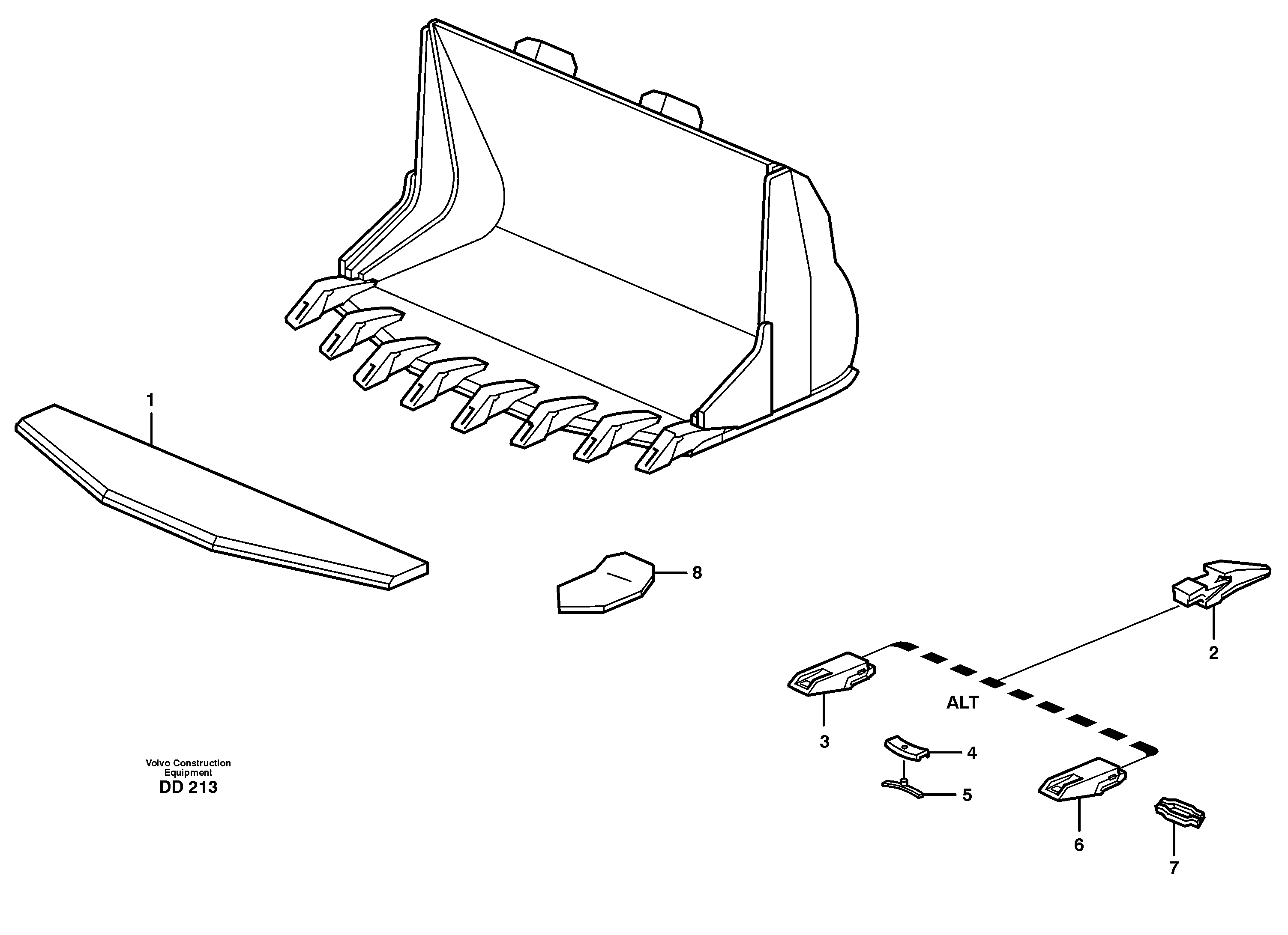 Схема запчастей Volvo L50B - 21515 Bucket, truncated vec lip with teeth ATTACHMENTS ATTACHMENTS WHEEL LOADERS GEN. - C