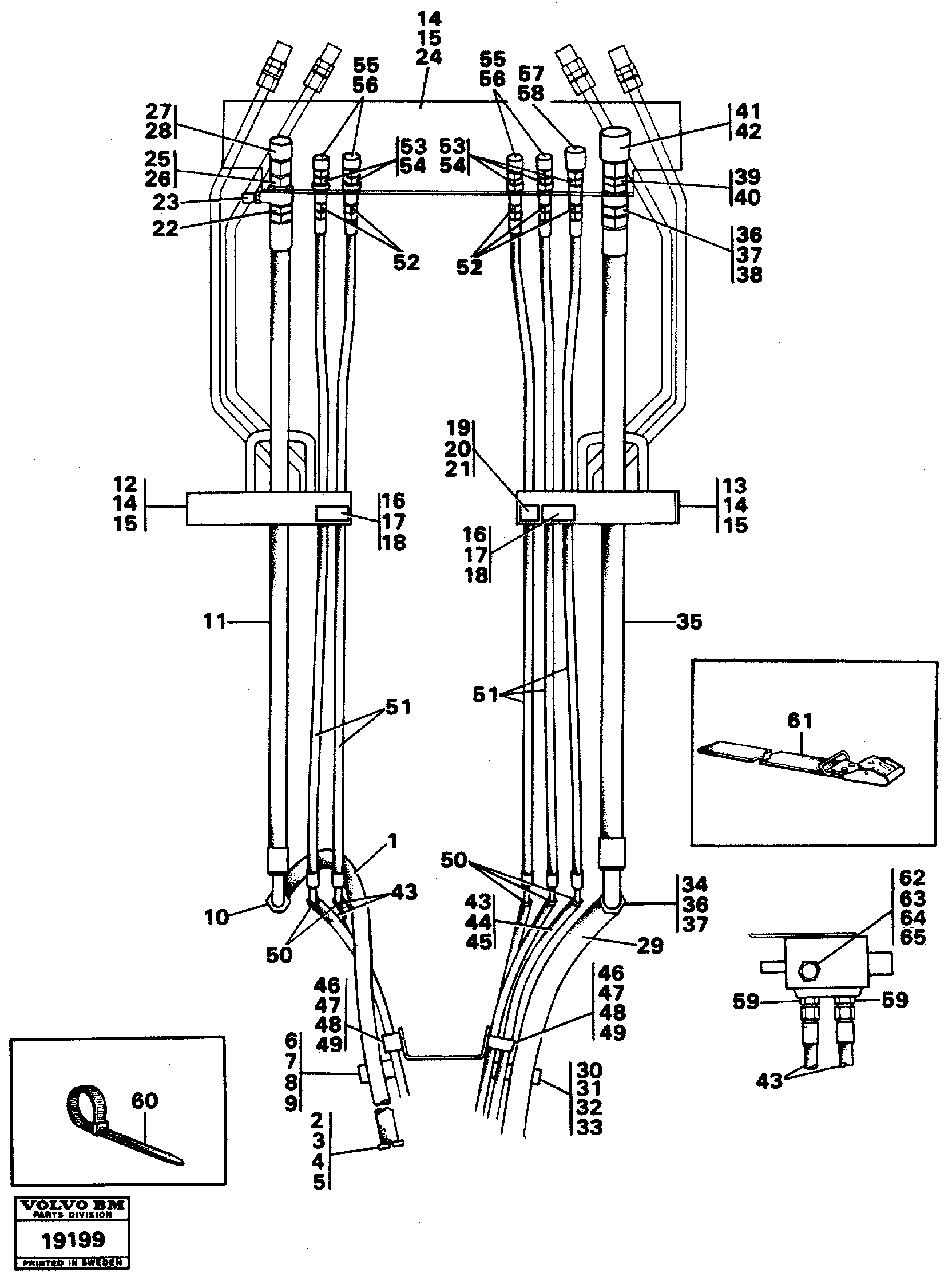 Схема запчастей Volvo L70 - 94750 Hydraulic system, front 5:th, 6:th function L70 L70 S/N -7400/ -60500 USA