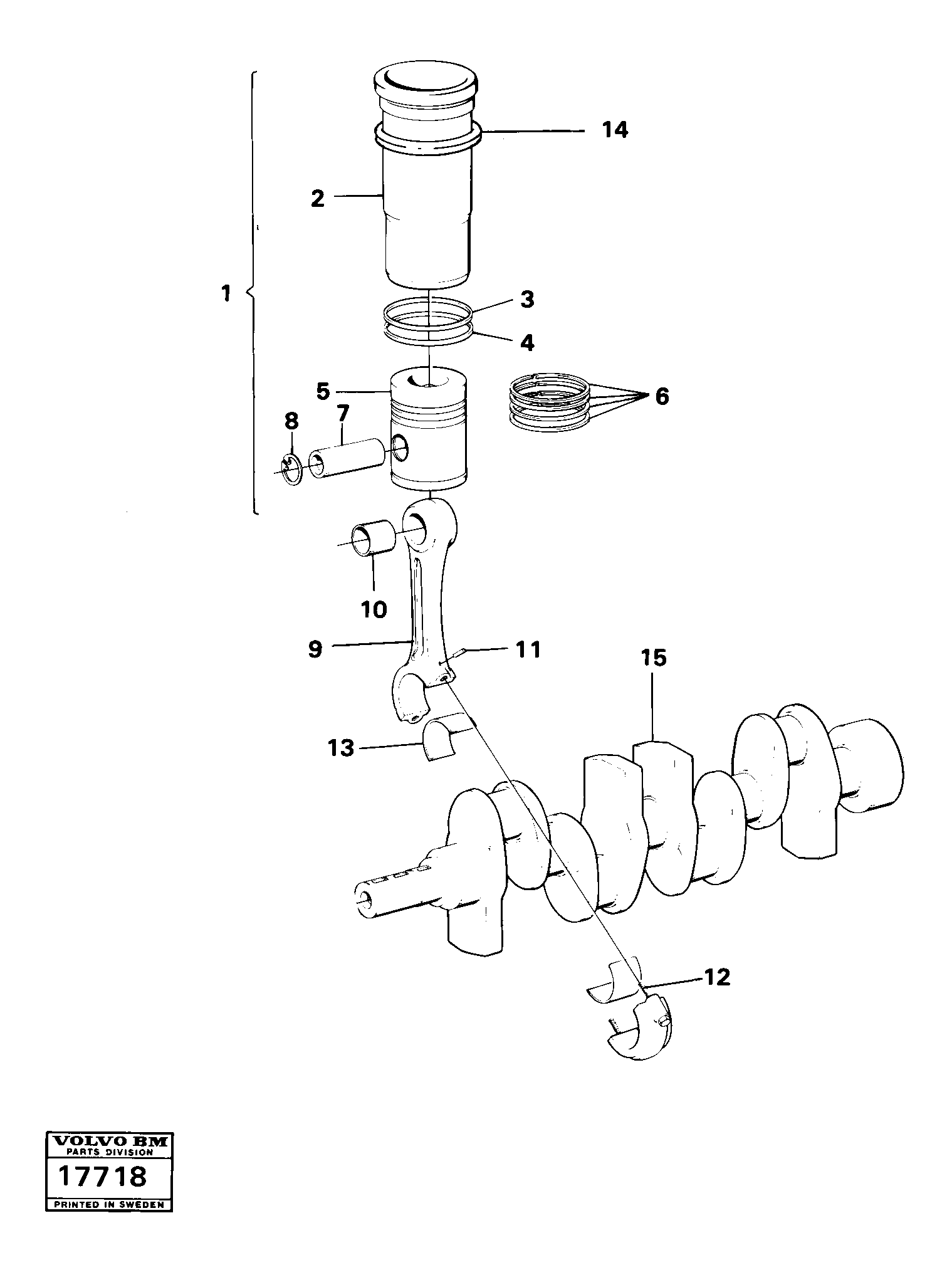 Схема запчастей Volvo L70 - 56296 Cylinder liner, piston and connecting rod L70 L70 S/N -7400/ -60500 USA