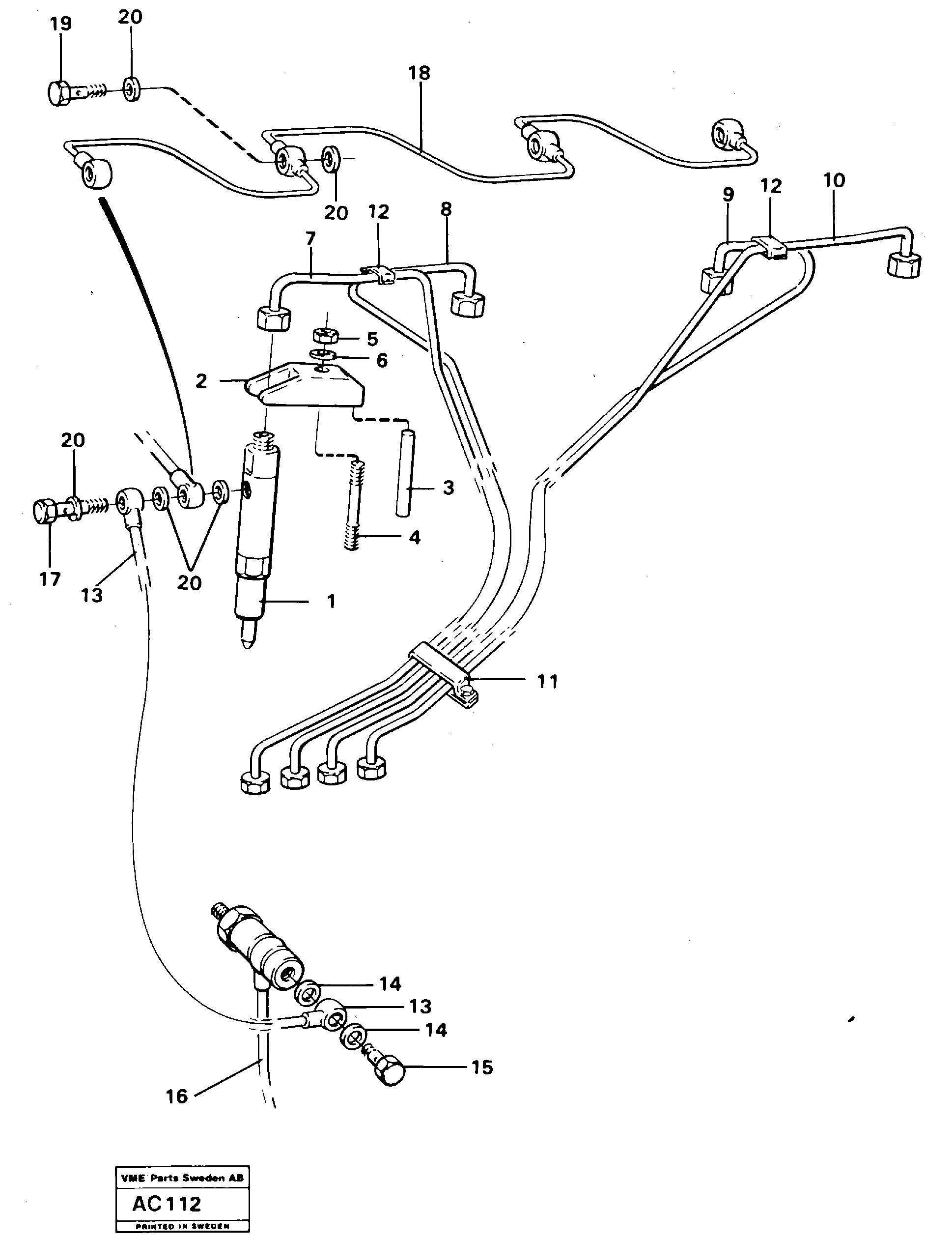 Схема запчастей Volvo L70 - 22842 Fuel pipes, injectors L70 L70 S/N 7401- / 60501- USA