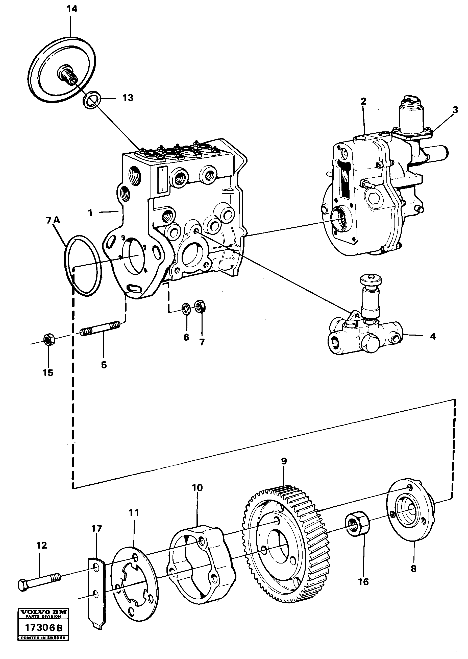 Схема запчастей Volvo L70 - 15704 Fuel injection pump with fitting parts L70 L70 S/N -7400/ -60500 USA