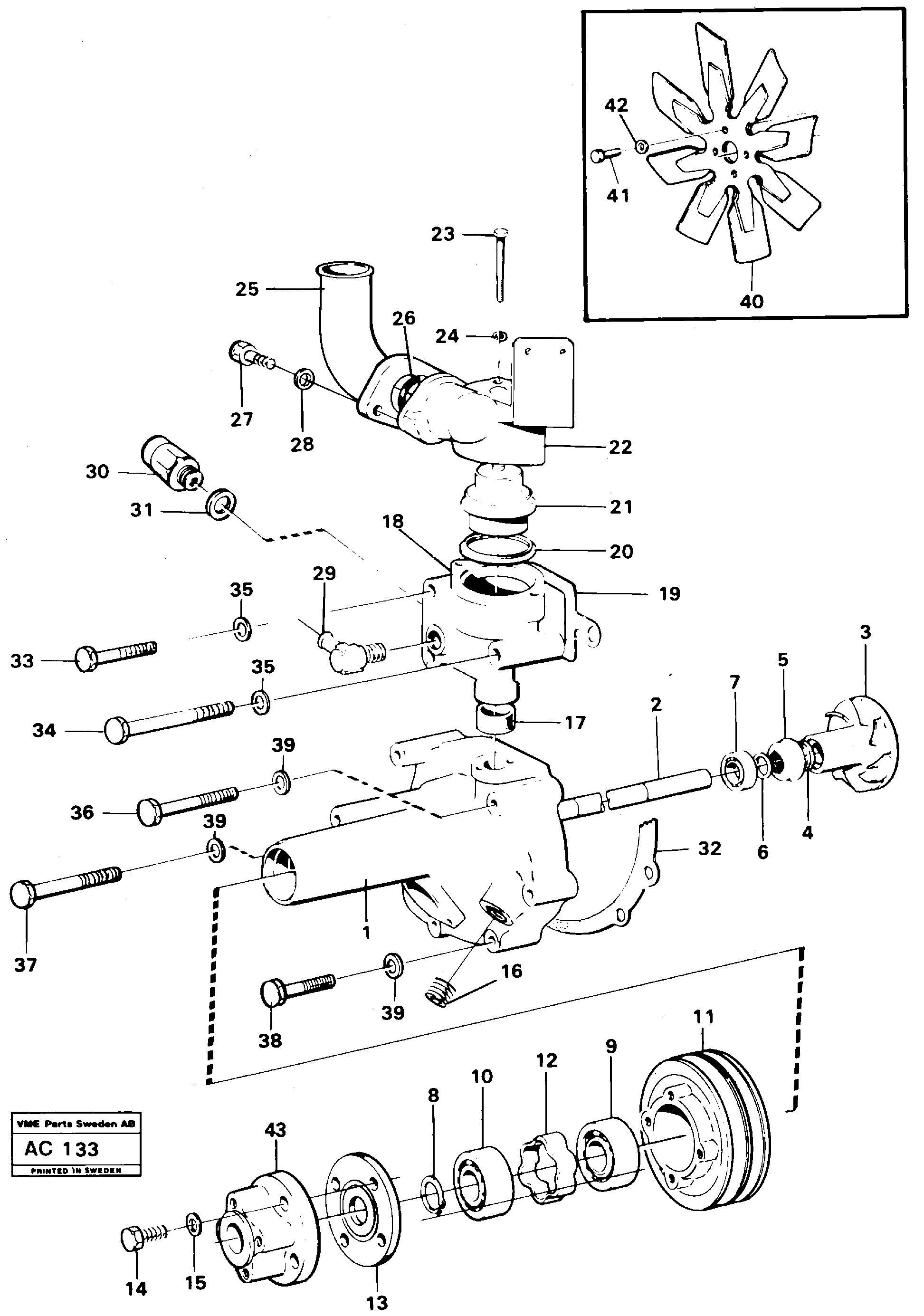 Схема запчастей Volvo L70 - 41147 Water pump and thermostat housing L70 L70 S/N 7401- / 60501- USA