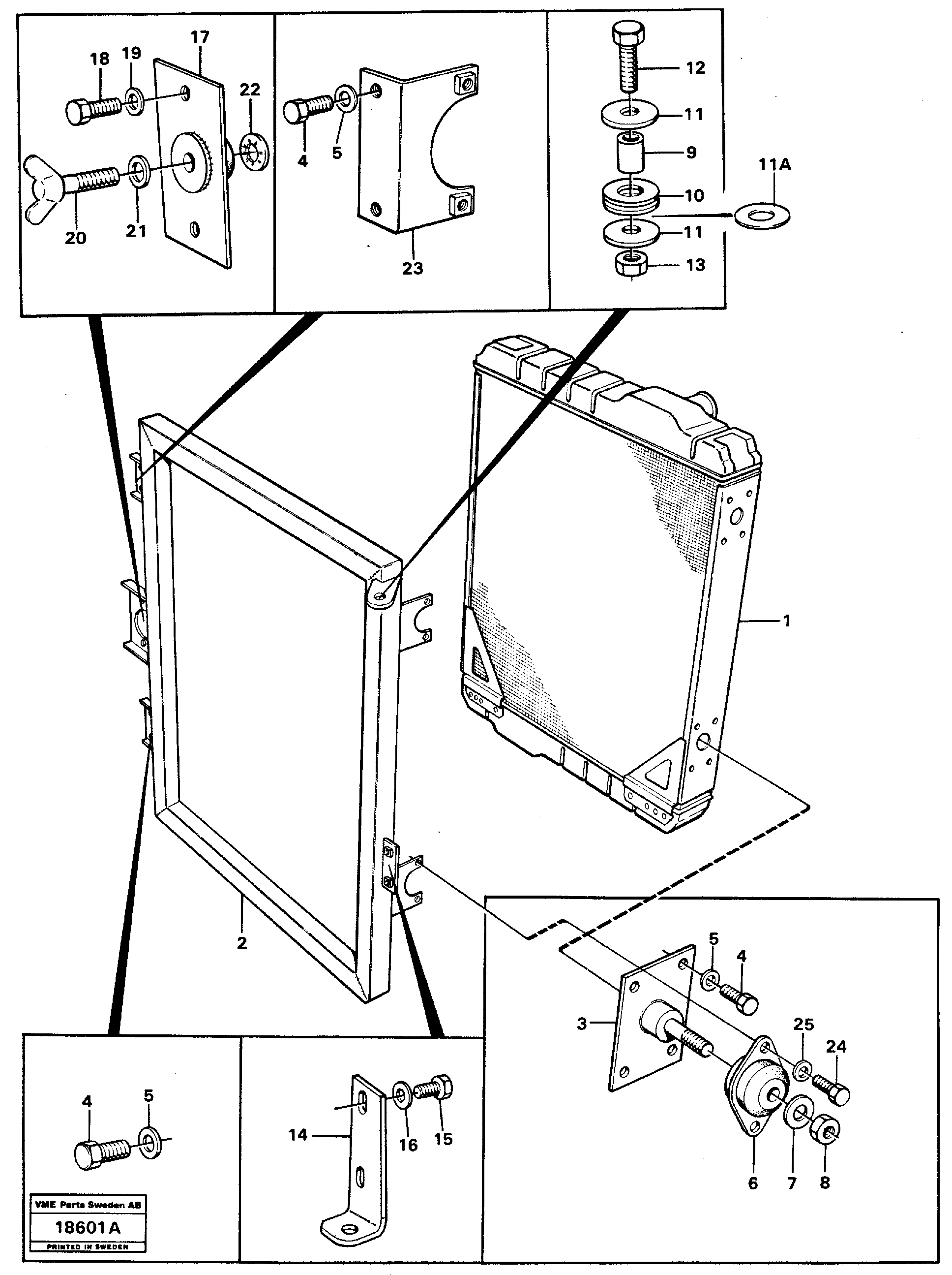 Схема запчастей Volvo L70 - 21237 Radiator with fitting parts L70 L70 S/N -7400/ -60500 USA