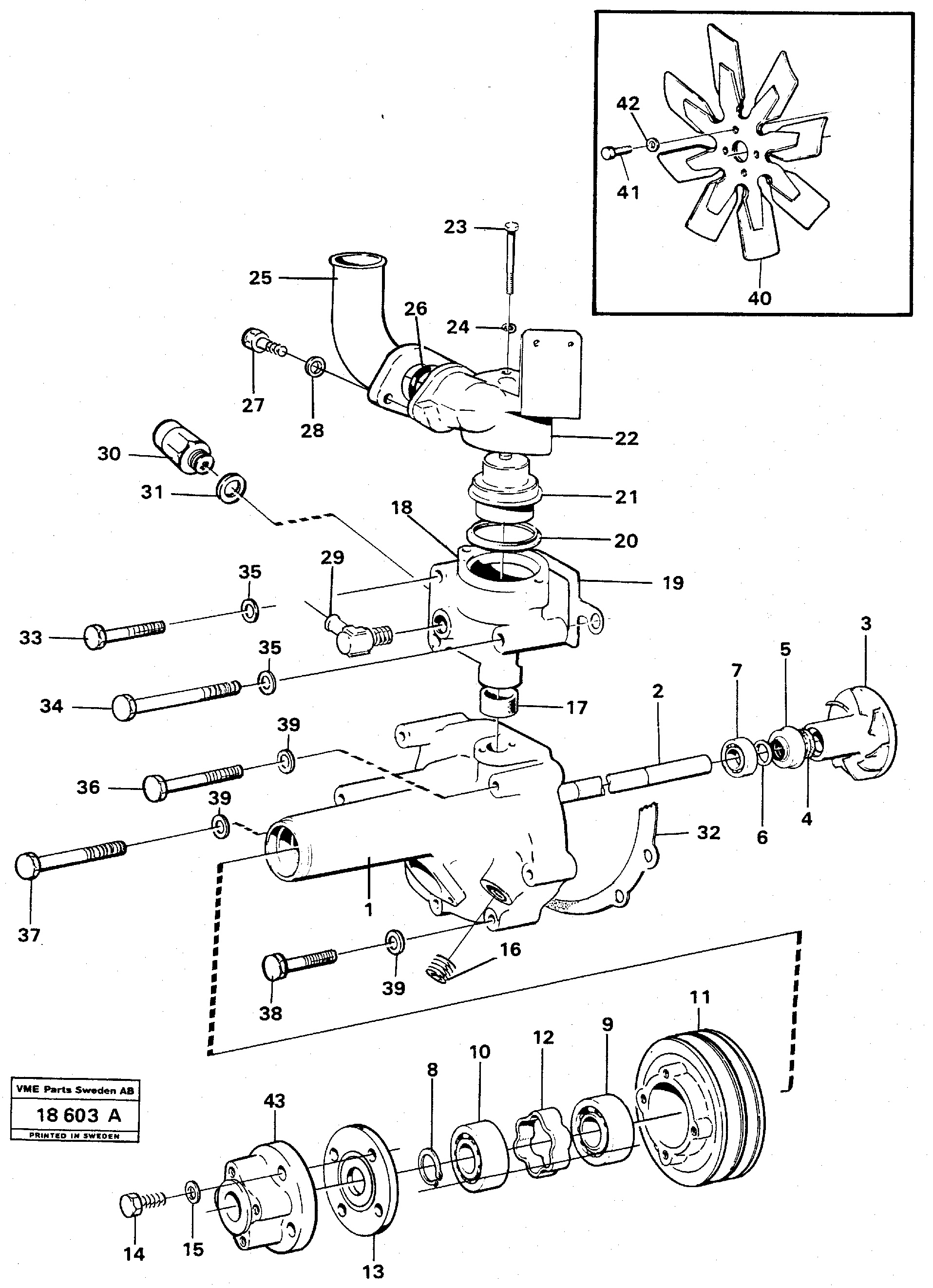 Схема запчастей Volvo L70 - 37869 Water pump and thermostat housing L70 L70 S/N -7400/ -60500 USA