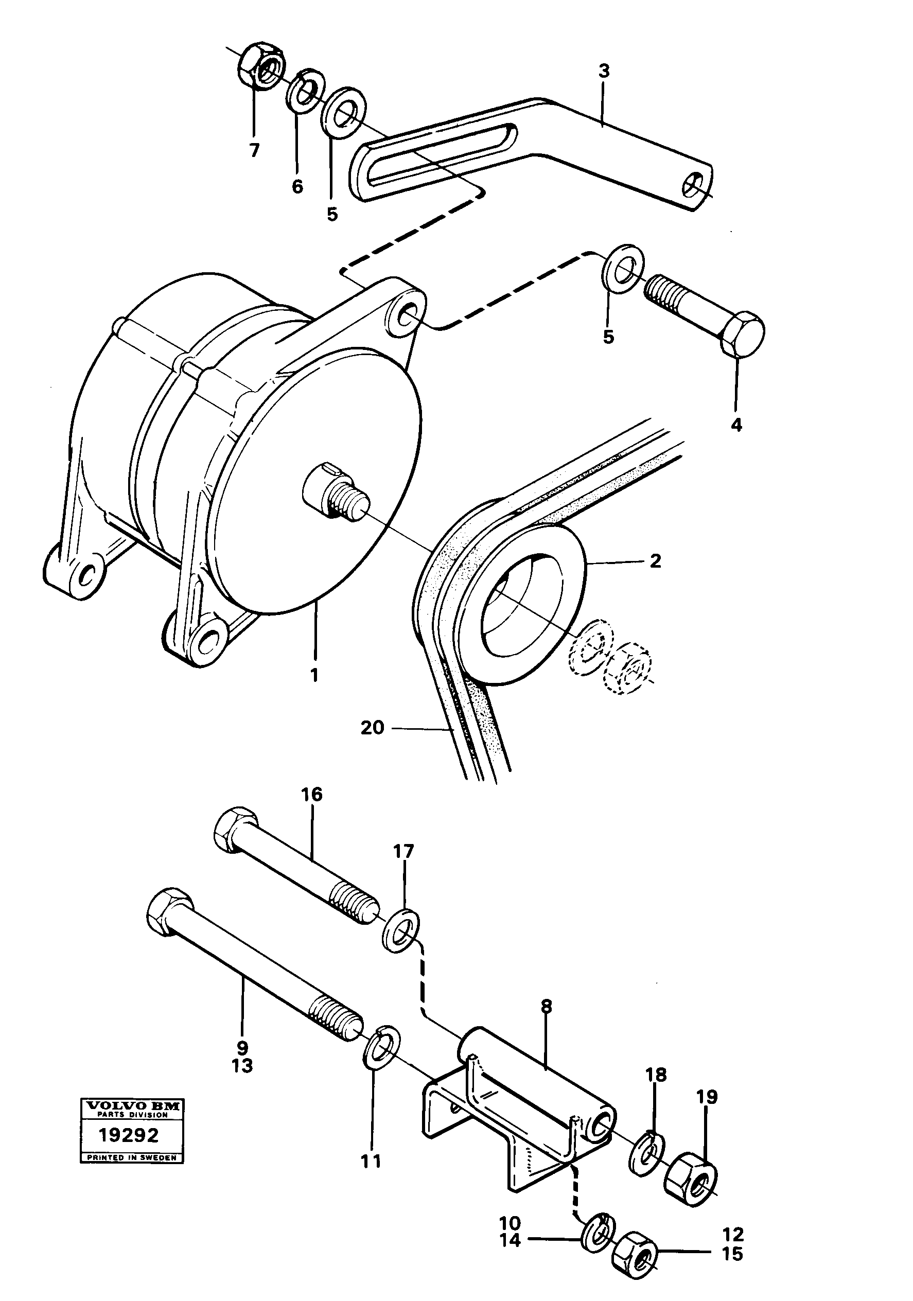 Схема запчастей Volvo L70 - 15709 Alternator 20a with fitting parts L70 L70 S/N -7400/ -60500 USA