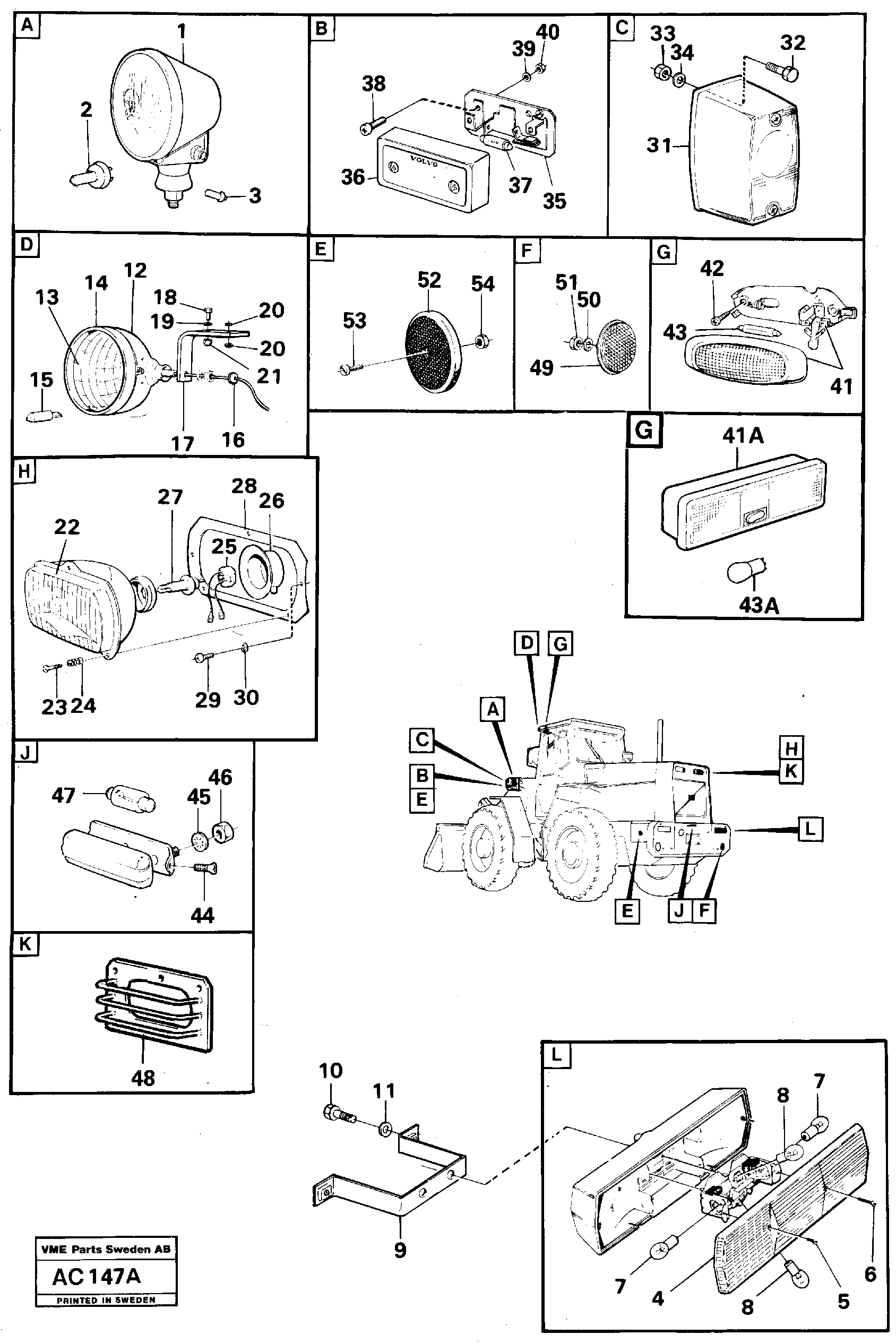 Схема запчастей Volvo L70 - 44161 Lighting L70 L70 S/N 7401- / 60501- USA