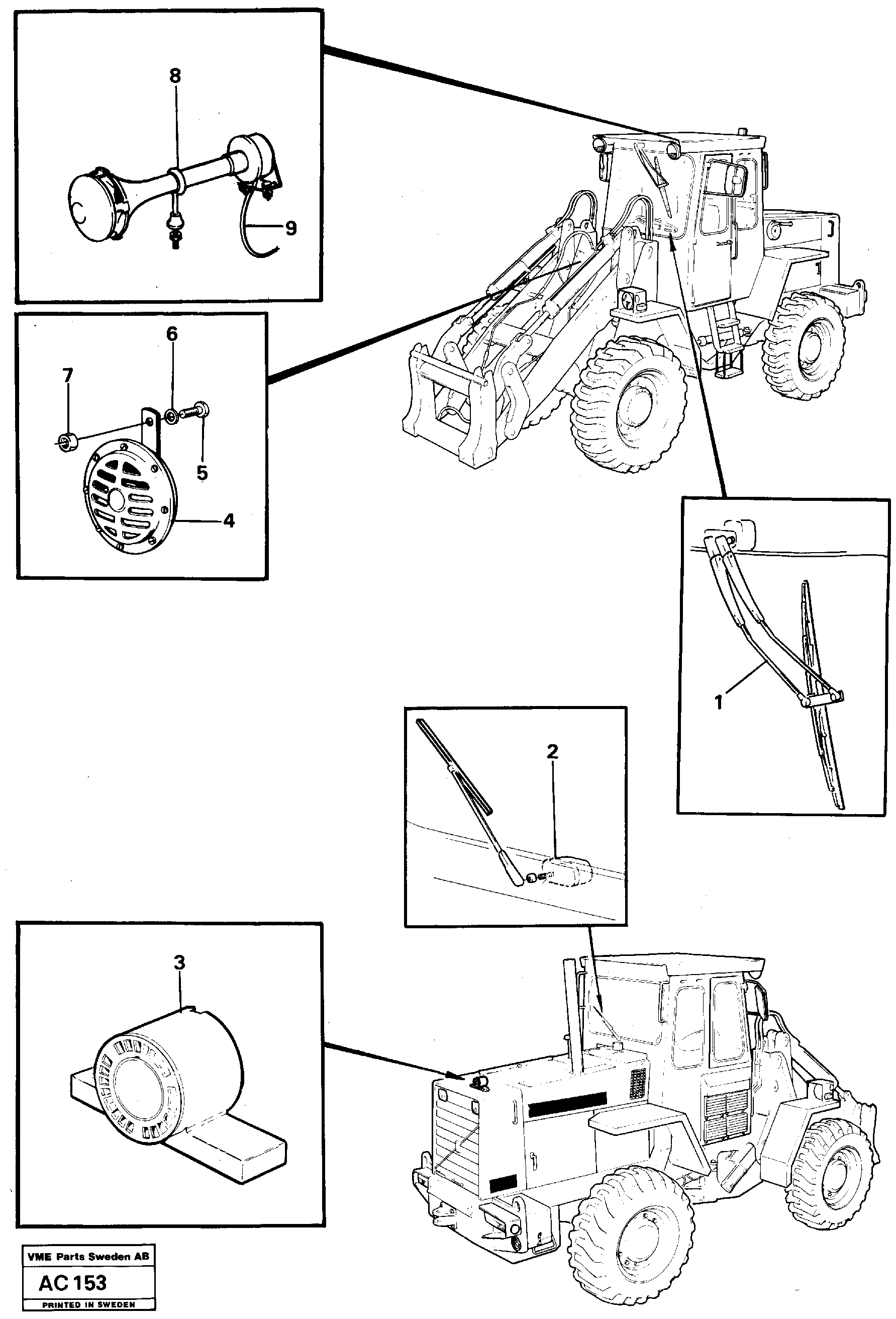 Схема запчастей Volvo L70 - 11994 Windscreen wiper, horn, reverse-motion alarm L70 L70 S/N 7401- / 60501- USA