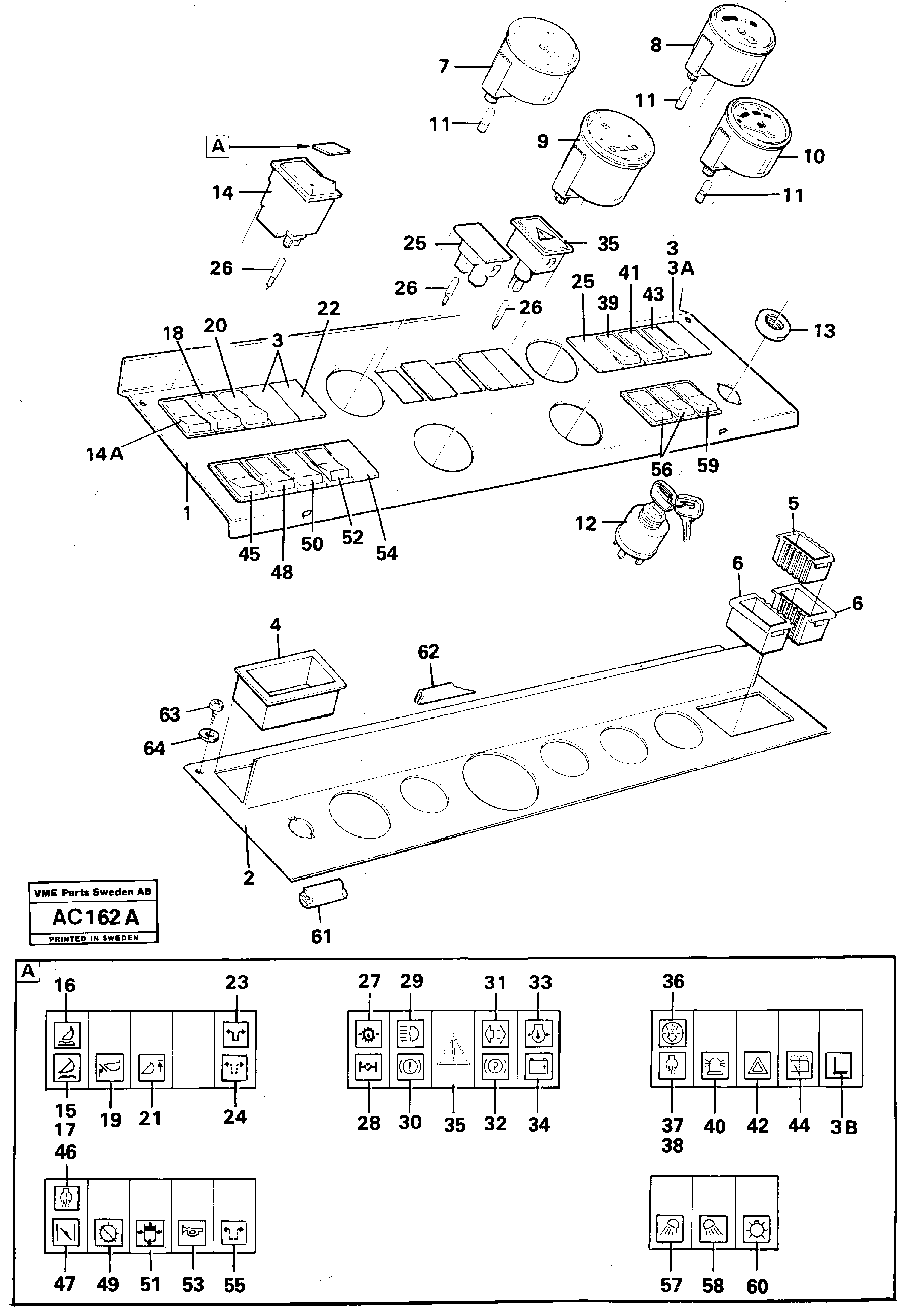 Схема запчастей Volvo L70 - 62101 Instruments and instrument panel L70 L70 S/N 7401- / 60501- USA