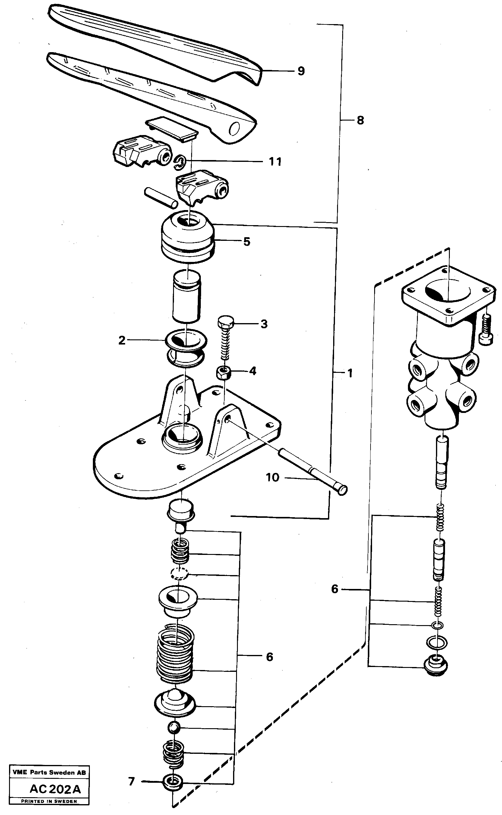 Схема запчастей Volvo L70 - 5077 Footbrake valve L70 L70 S/N 7401- / 60501- USA