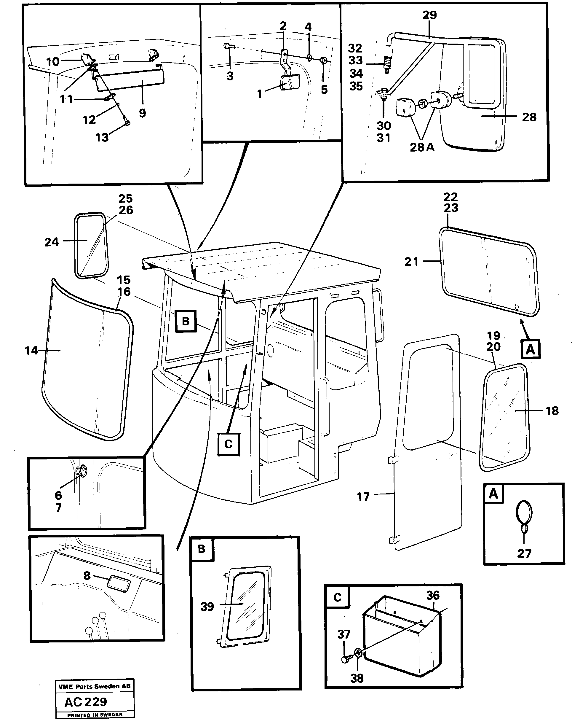 Схема запчастей Volvo L70 - 52643 Glass panes and interior components L70 L70 S/N 7401- / 60501- USA
