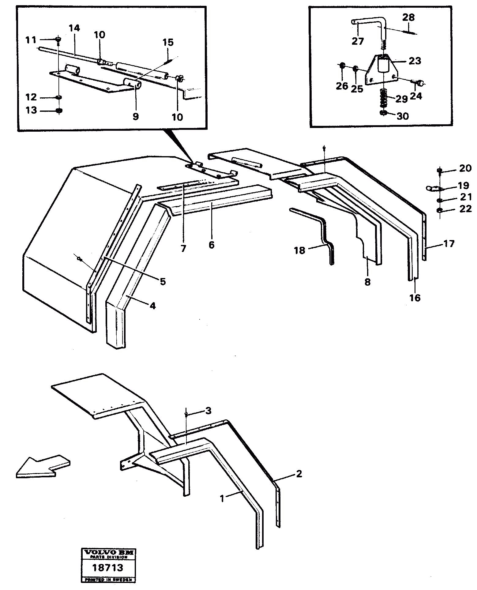 Схема запчастей Volvo L70 - 21972 Front and rear mudguards 90523 L70 L70 S/N -7400/ -60500 USA