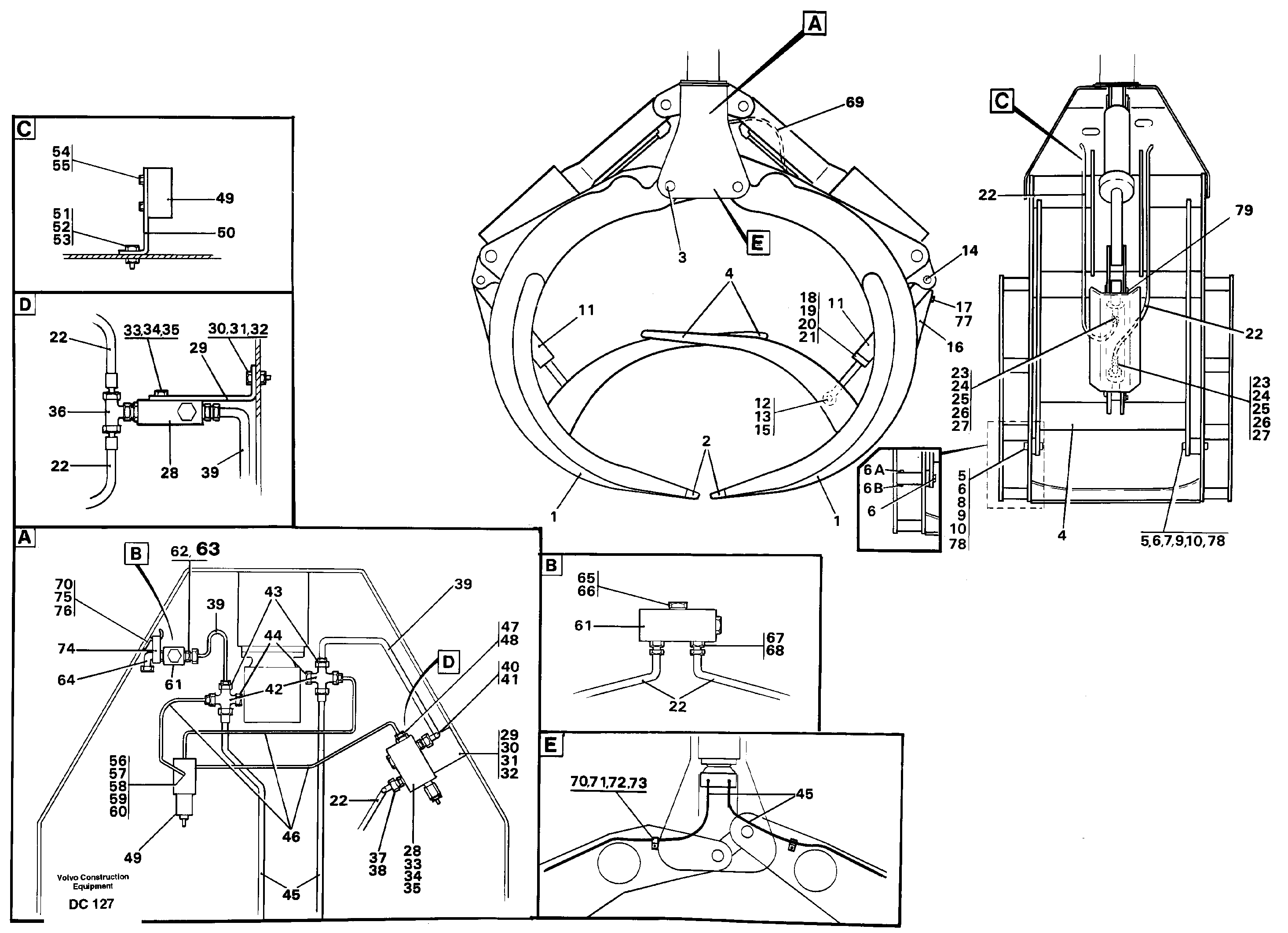 Схема запчастей Volvo L70 - 66906 Grab fork with clamp.arm ATTACHMENTS ATTACHMENTS WHEEL LOADERS GEN. - C