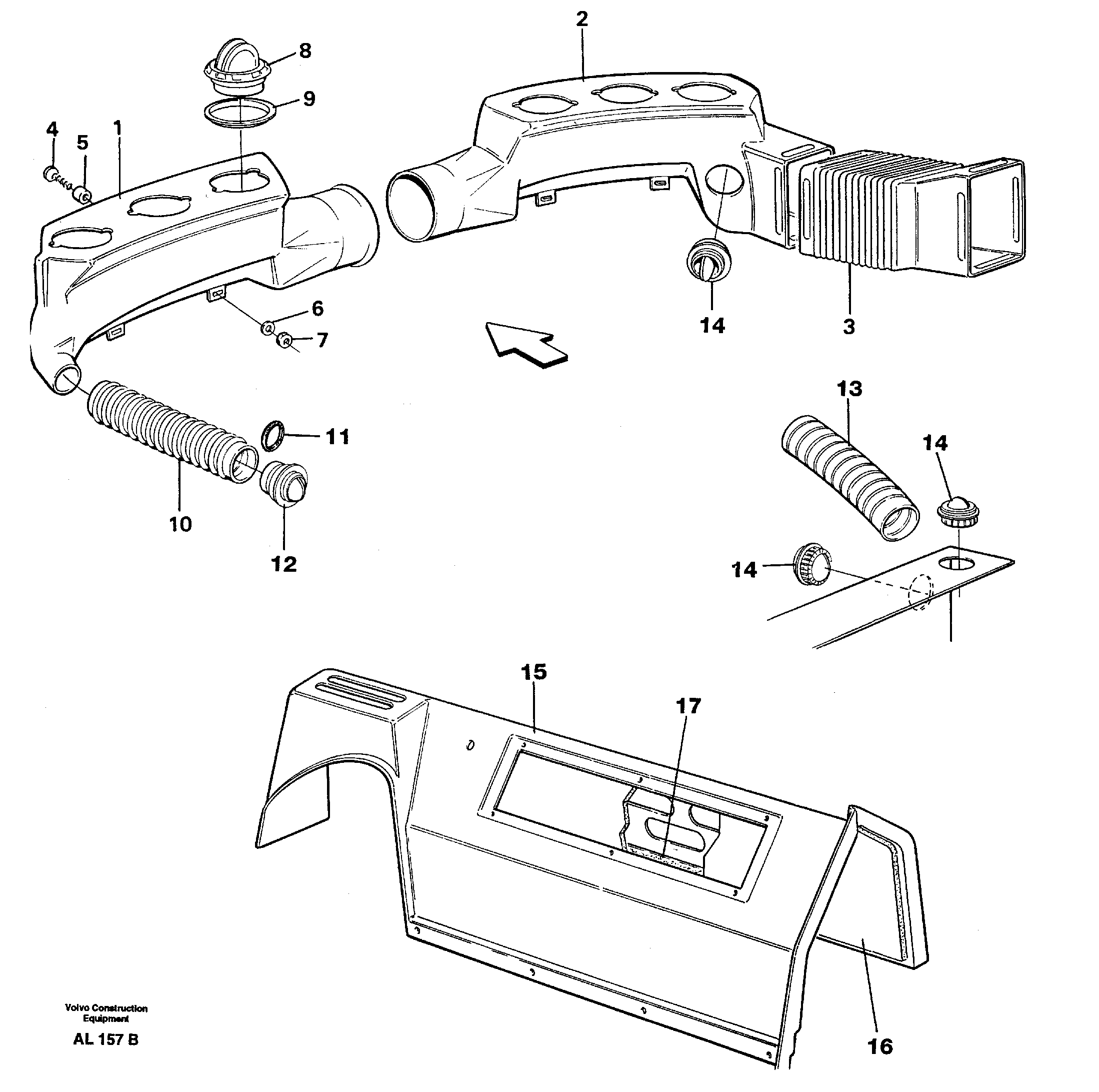 Схема запчастей Volvo L70B - 47154 Air ducts L70B/L70C VOLVO BM VOLVO BM L70B/L70C SER NO - 13115