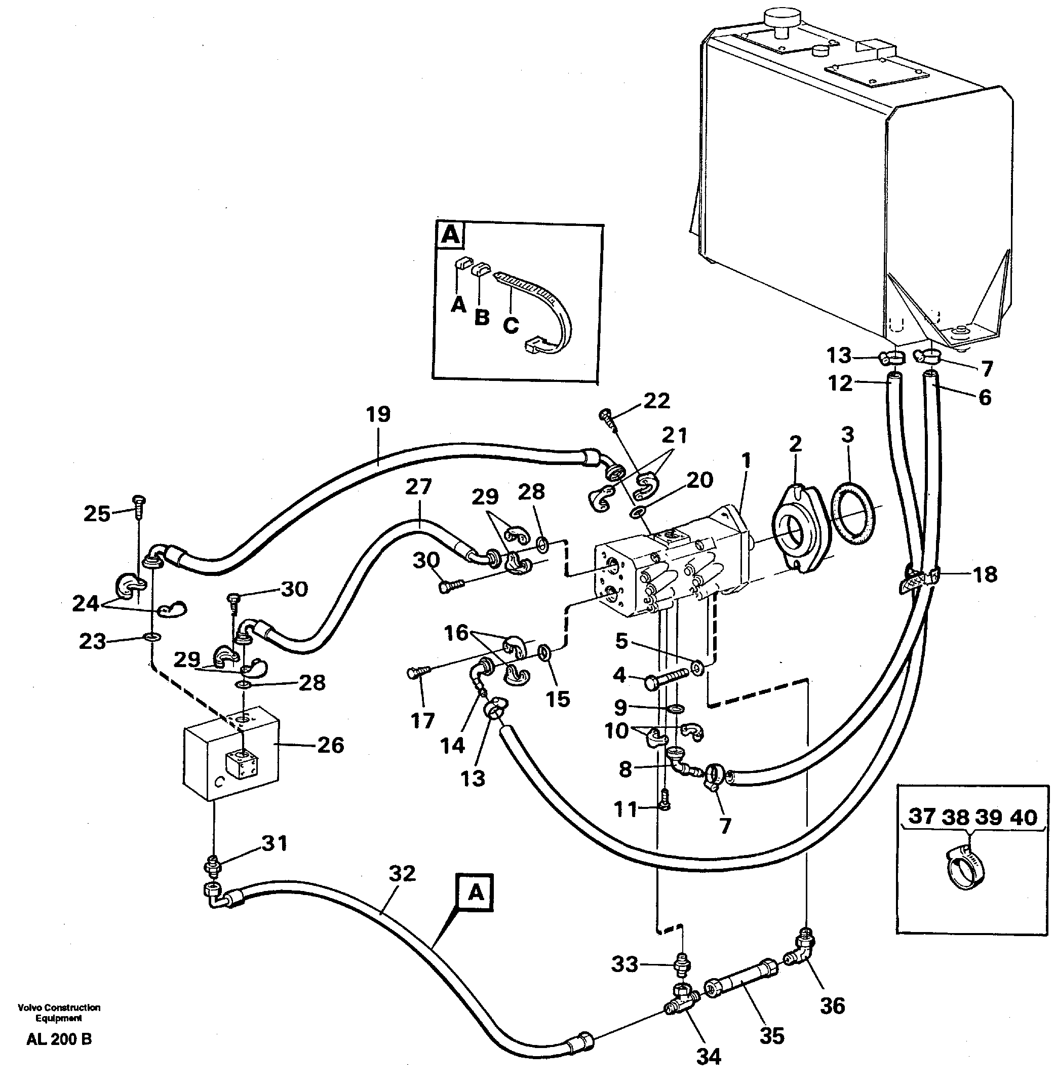 Схема запчастей Volvo L70B - 51969 Hydraulic system: Feed lines and return lines L70B/L70C VOLVO BM VOLVO BM L70B/L70C SER NO - 13115