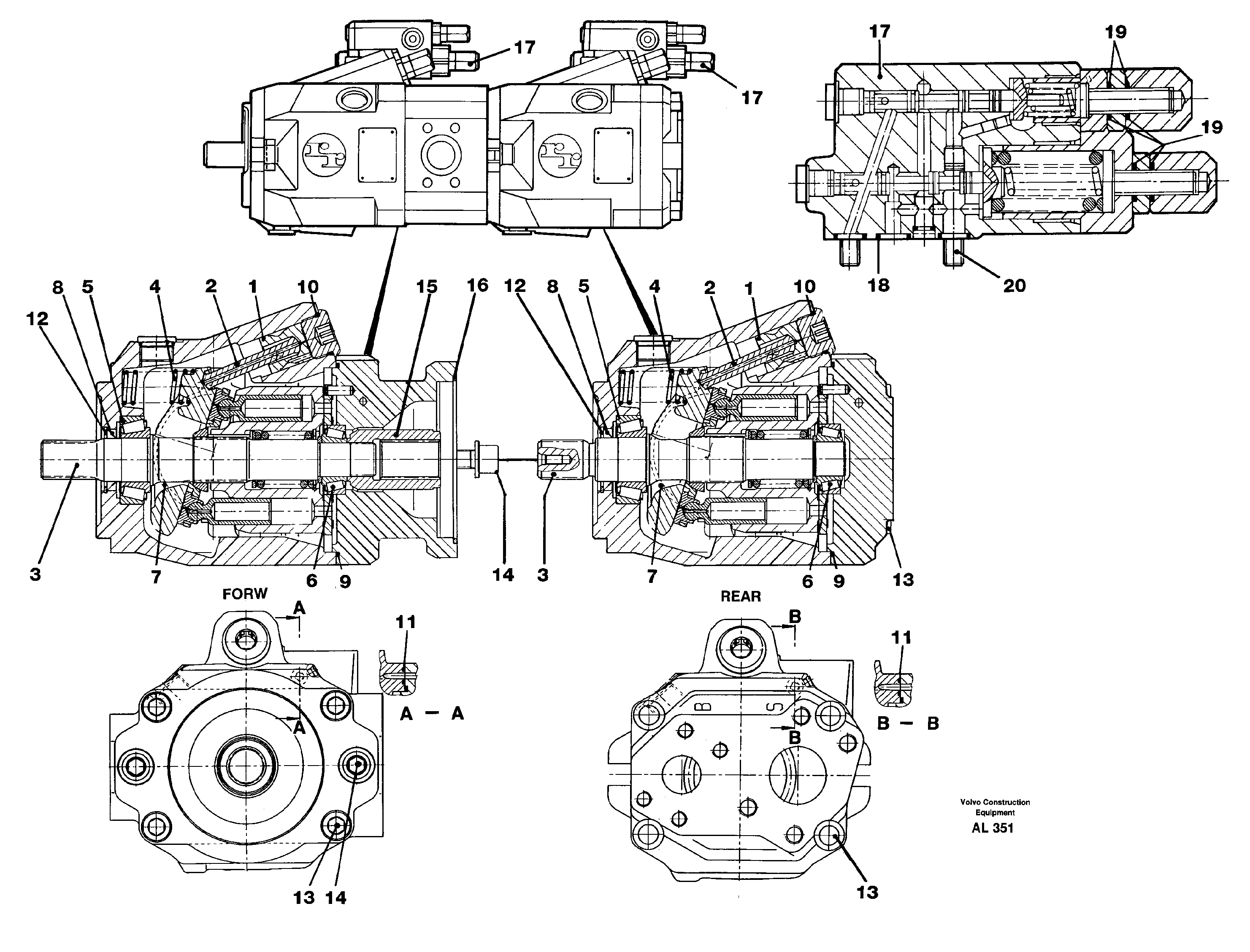 Схема запчастей Volvo L70B - 100351 Гидронасос (основной насос) L70B/L70C VOLVO BM VOLVO BM L70B/L70C SER NO - 13115