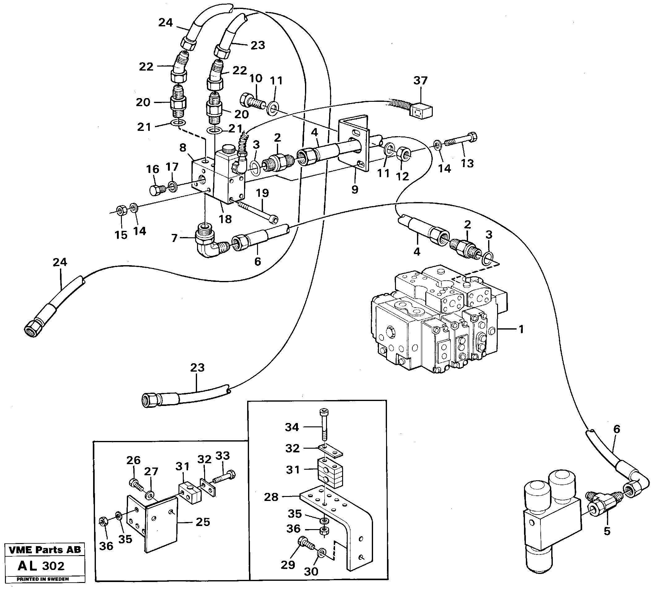 Схема запчастей Volvo L70B - 88917 Hydraulic system, tool bar L70B/L70C VOLVO BM VOLVO BM L70B/L70C SER NO - 13115