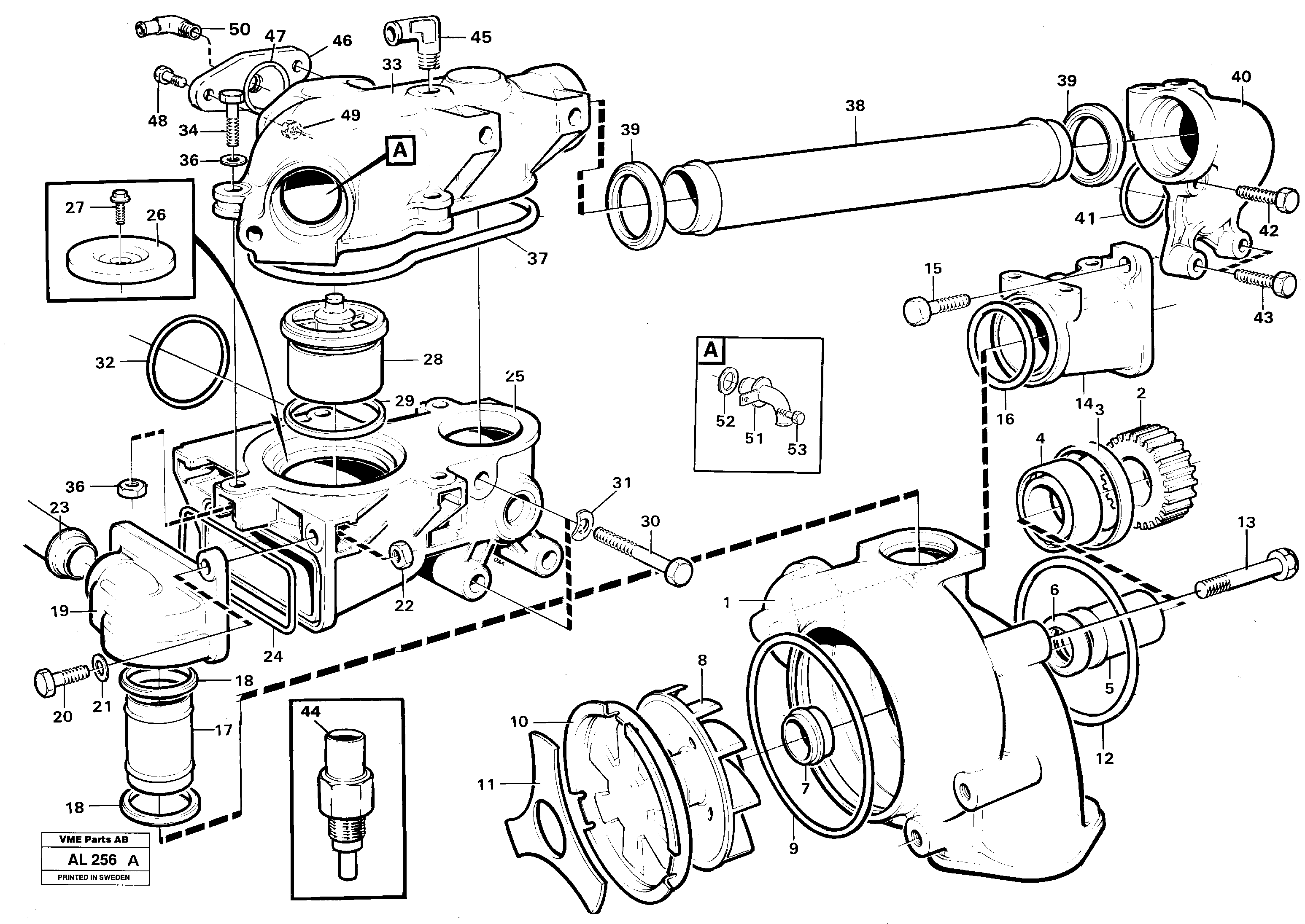 Схема запчастей Volvo L70B - 31136 Water pump, thermostat housing L70B/L70C VOLVO BM VOLVO BM L70B/L70C SER NO - 13115