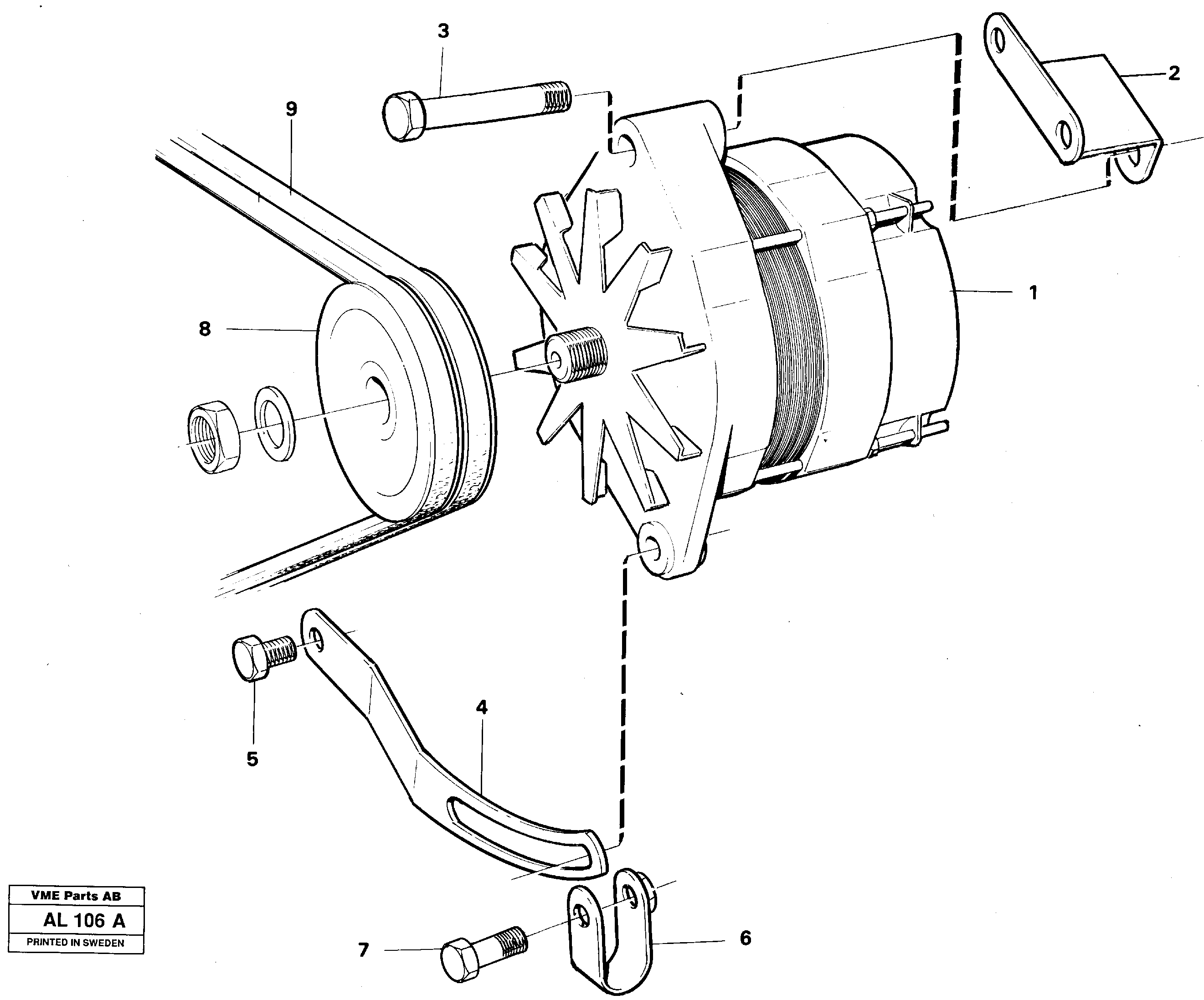 Схема запчастей Volvo L70B - 14739 Alternator with assembling details L70B/L70C VOLVO BM VOLVO BM L70B/L70C SER NO - 13115