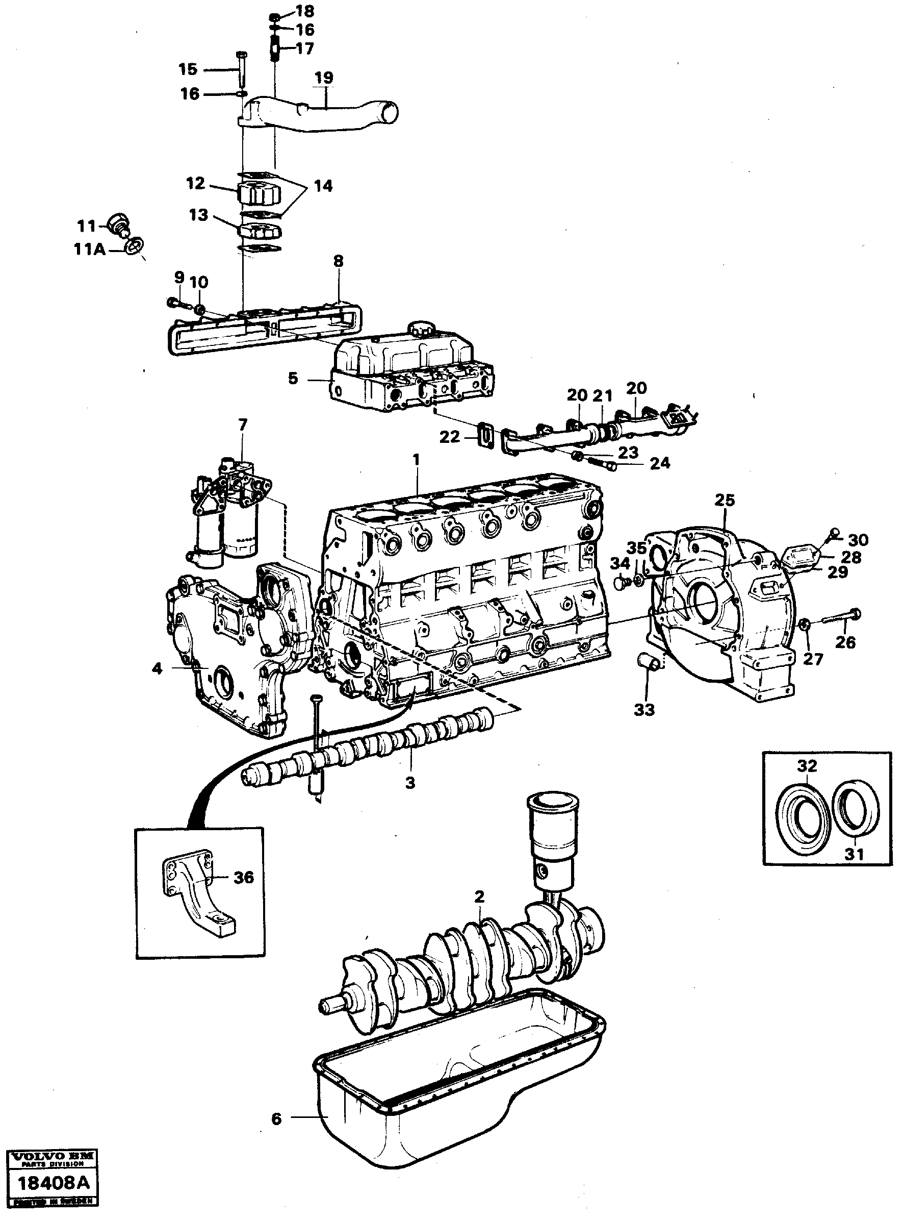 Схема запчастей Volvo L90 - 3398 Engine with fitting parts L90 L90