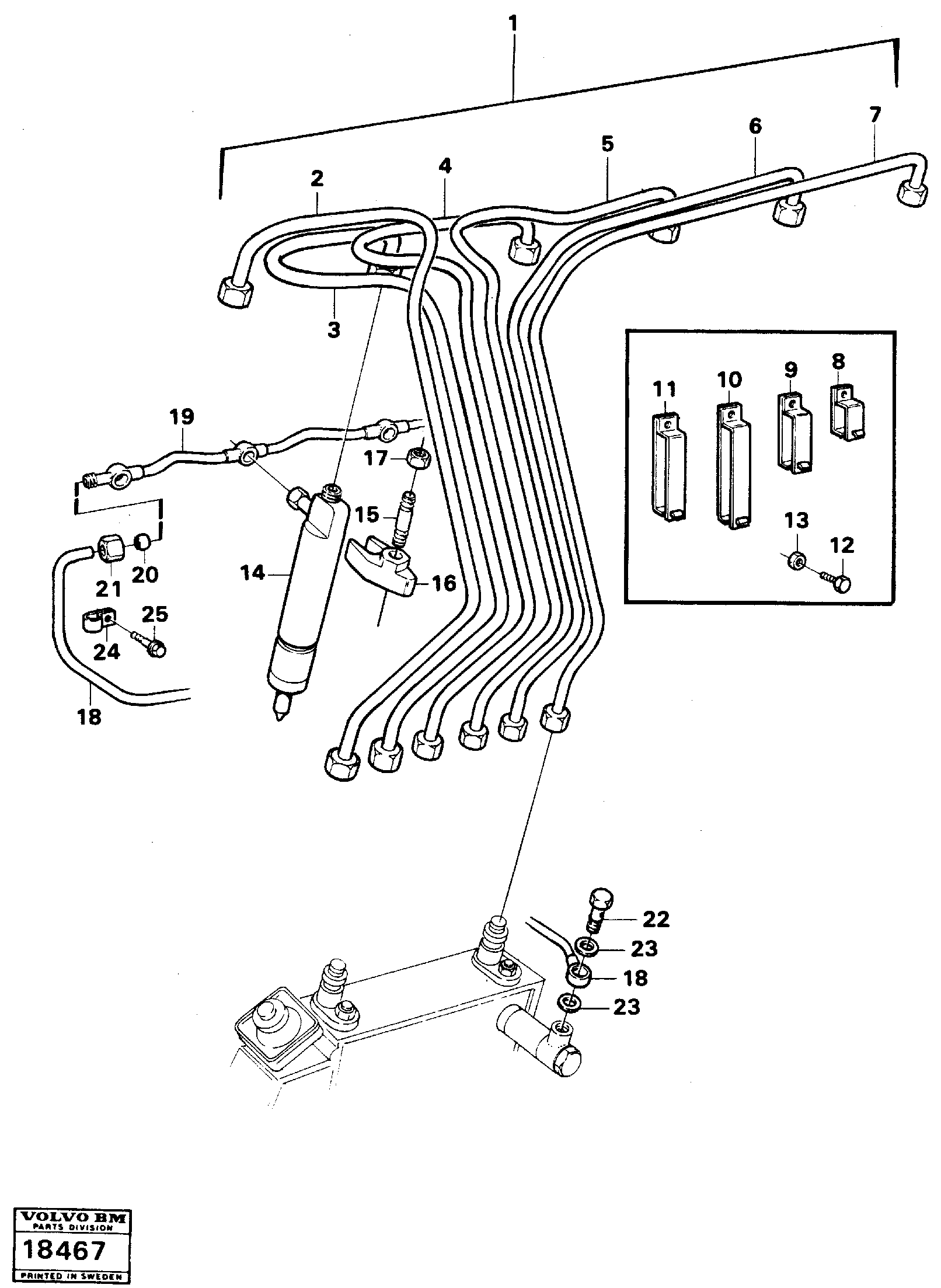 Схема запчастей Volvo L90 - 98624 Fuel pipes, injectors L90 L90