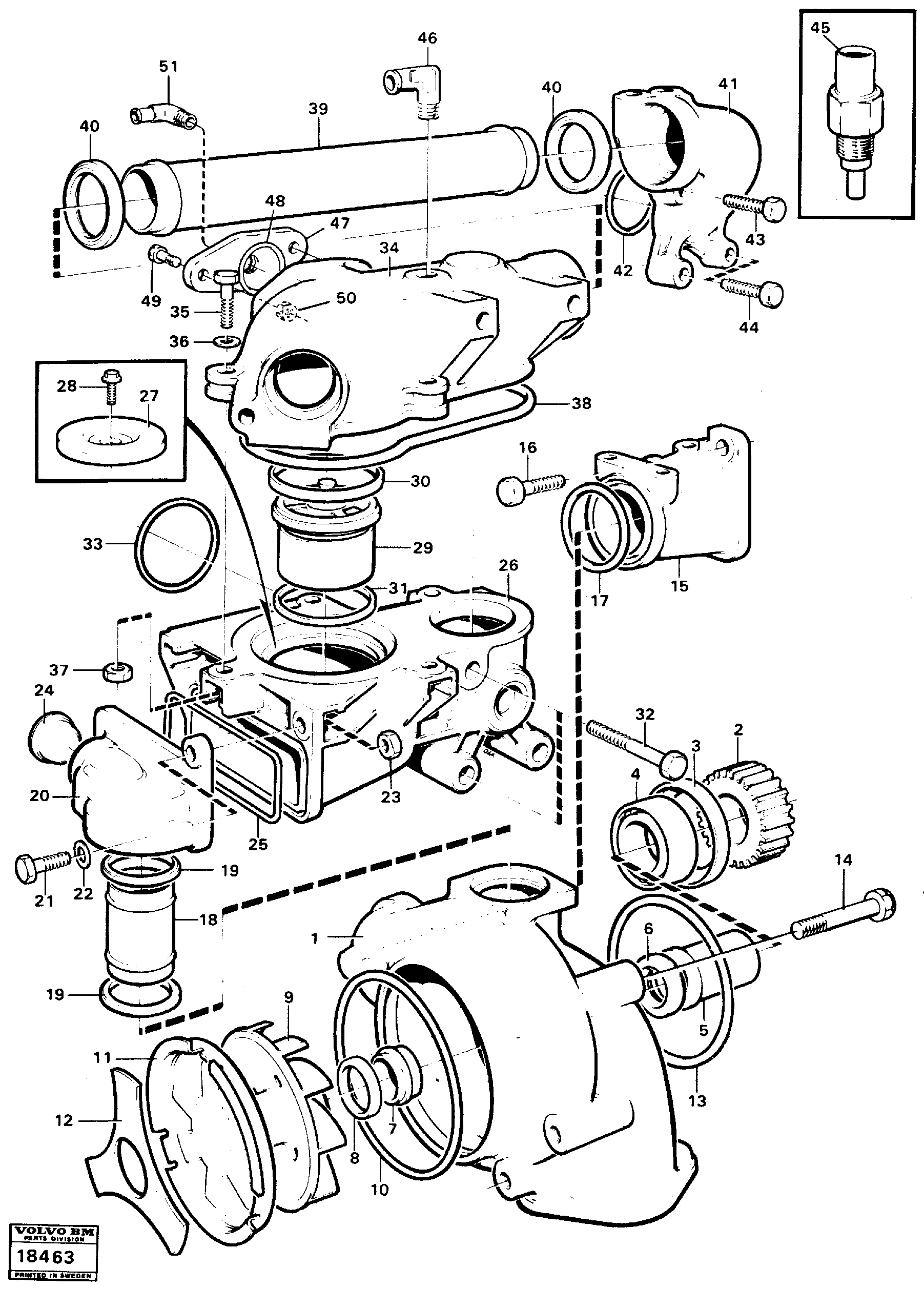 Схема запчастей Volvo L90 - 15489 Water pump, thermostat housing L90 L90