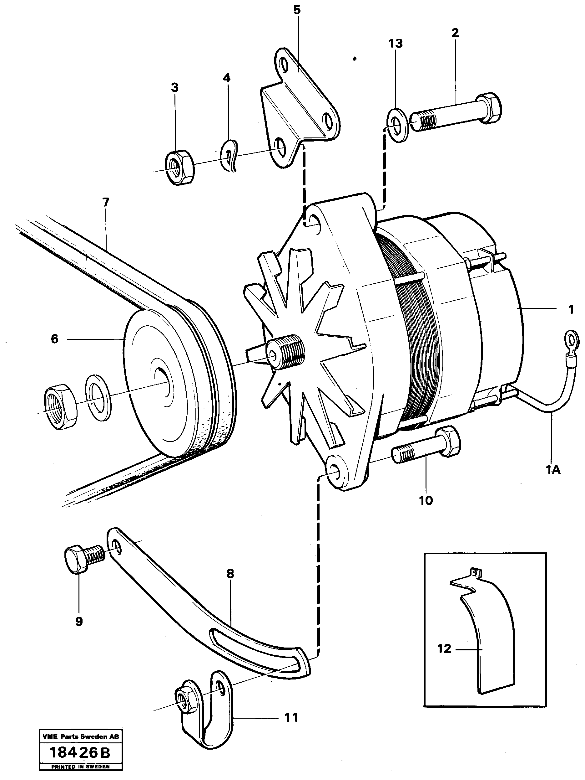 Схема запчастей Volvo L90 - 14255 Alternator with assembling details L90 L90