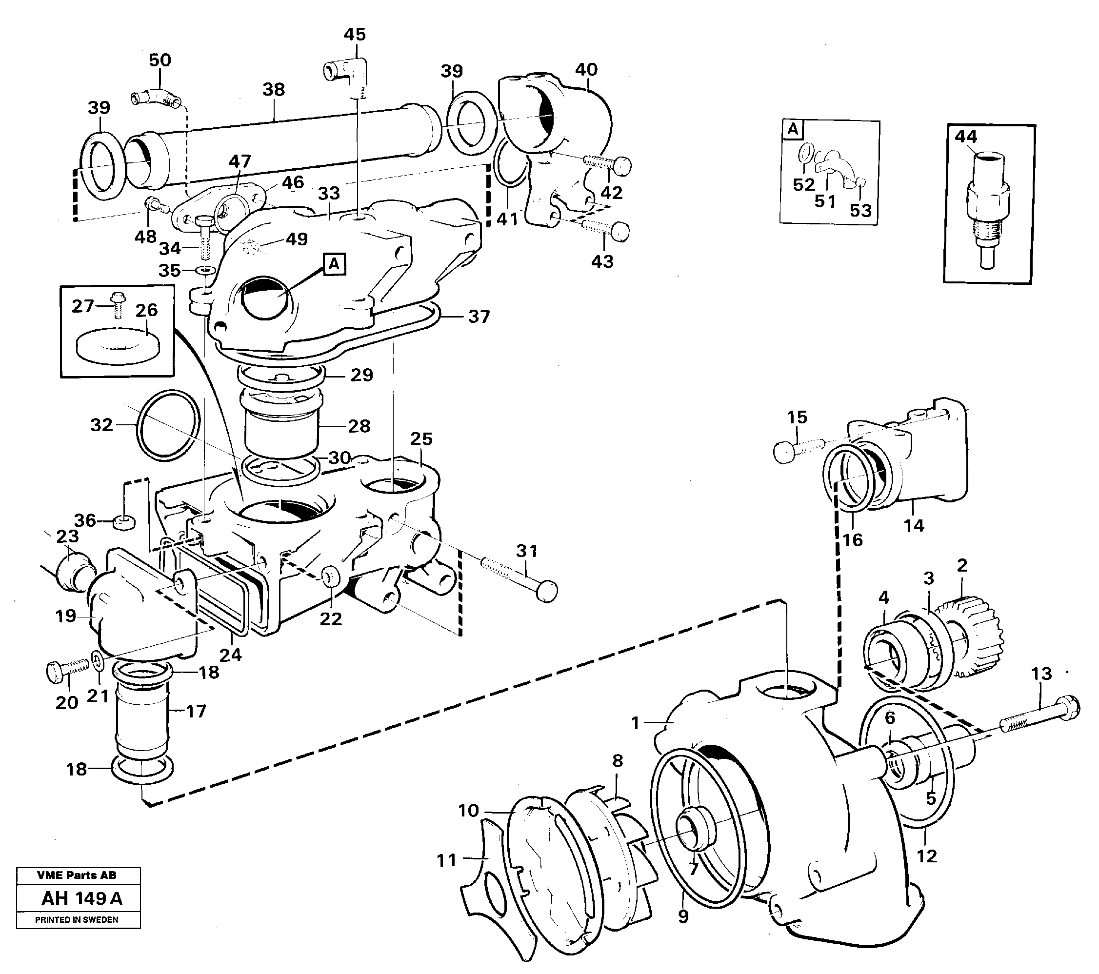 Схема запчастей Volvo L90B - 22398 Water pump, thermostat housing L90B VOLVO BM VOLVO BM L90B