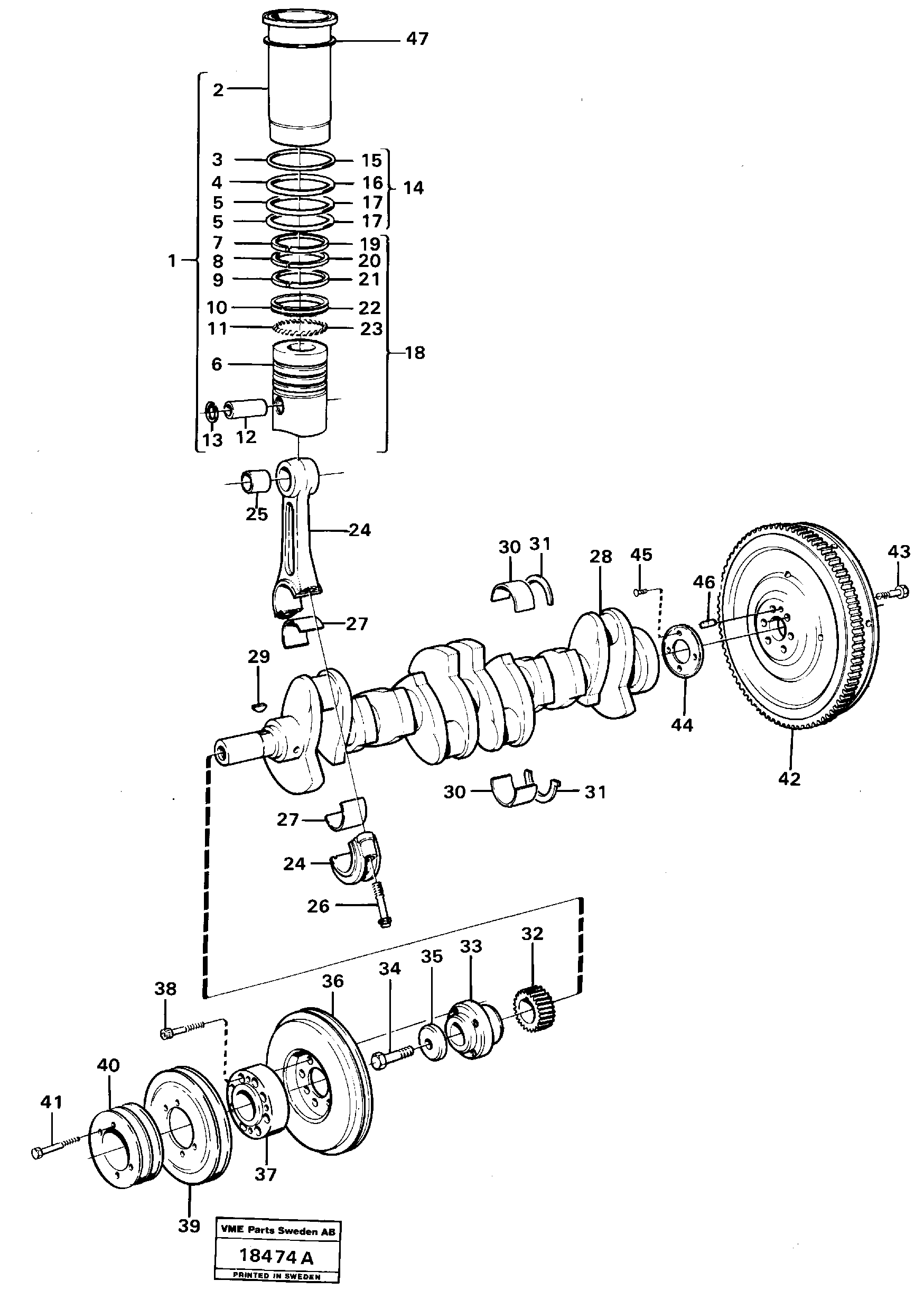 Схема запчастей Volvo L120 - 13595 Crankshaft and related parts L120 Volvo BM L120