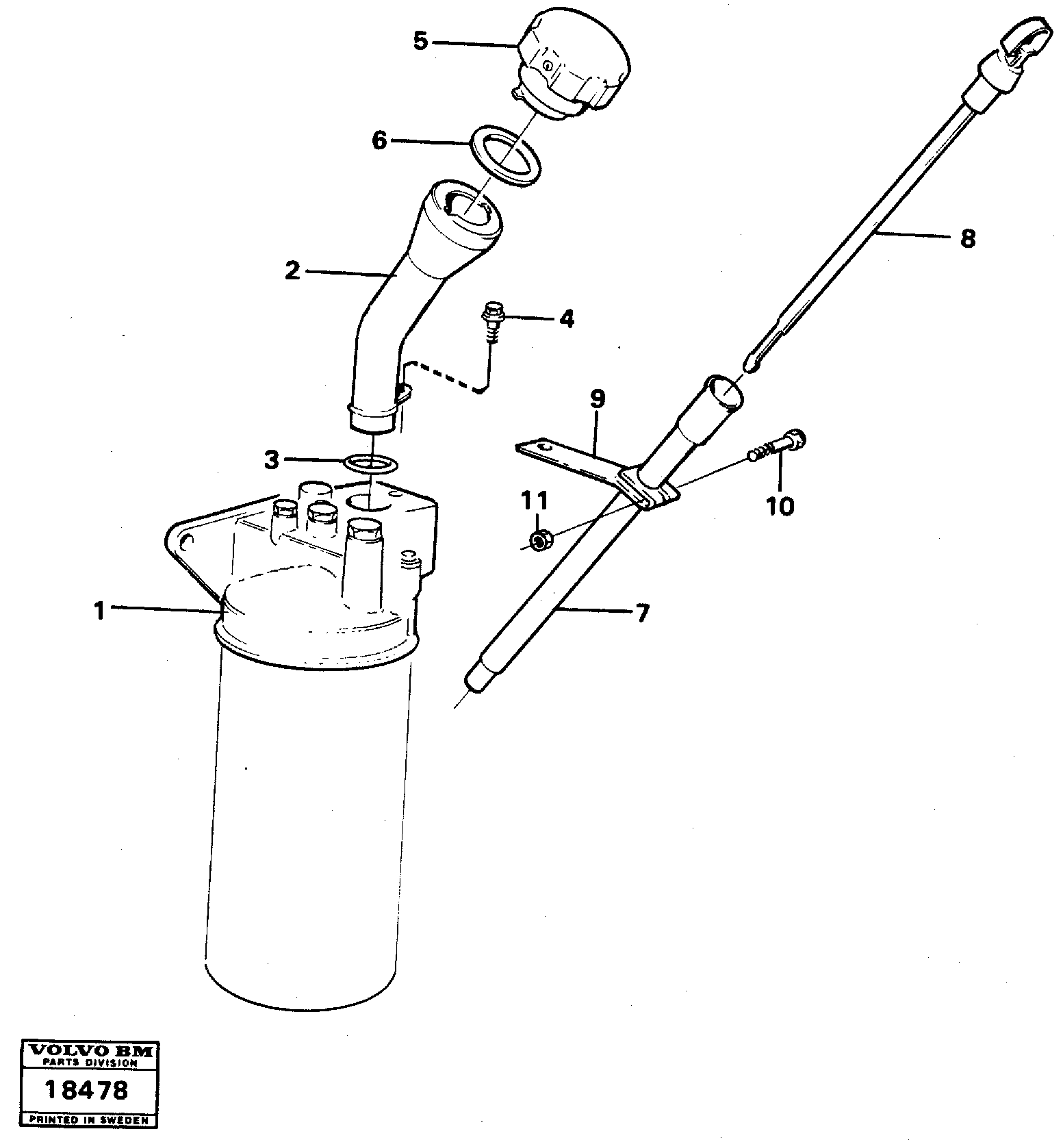 Схема запчастей Volvo L120 - 3497 Oil filler and dipstick L120 Volvo BM L120