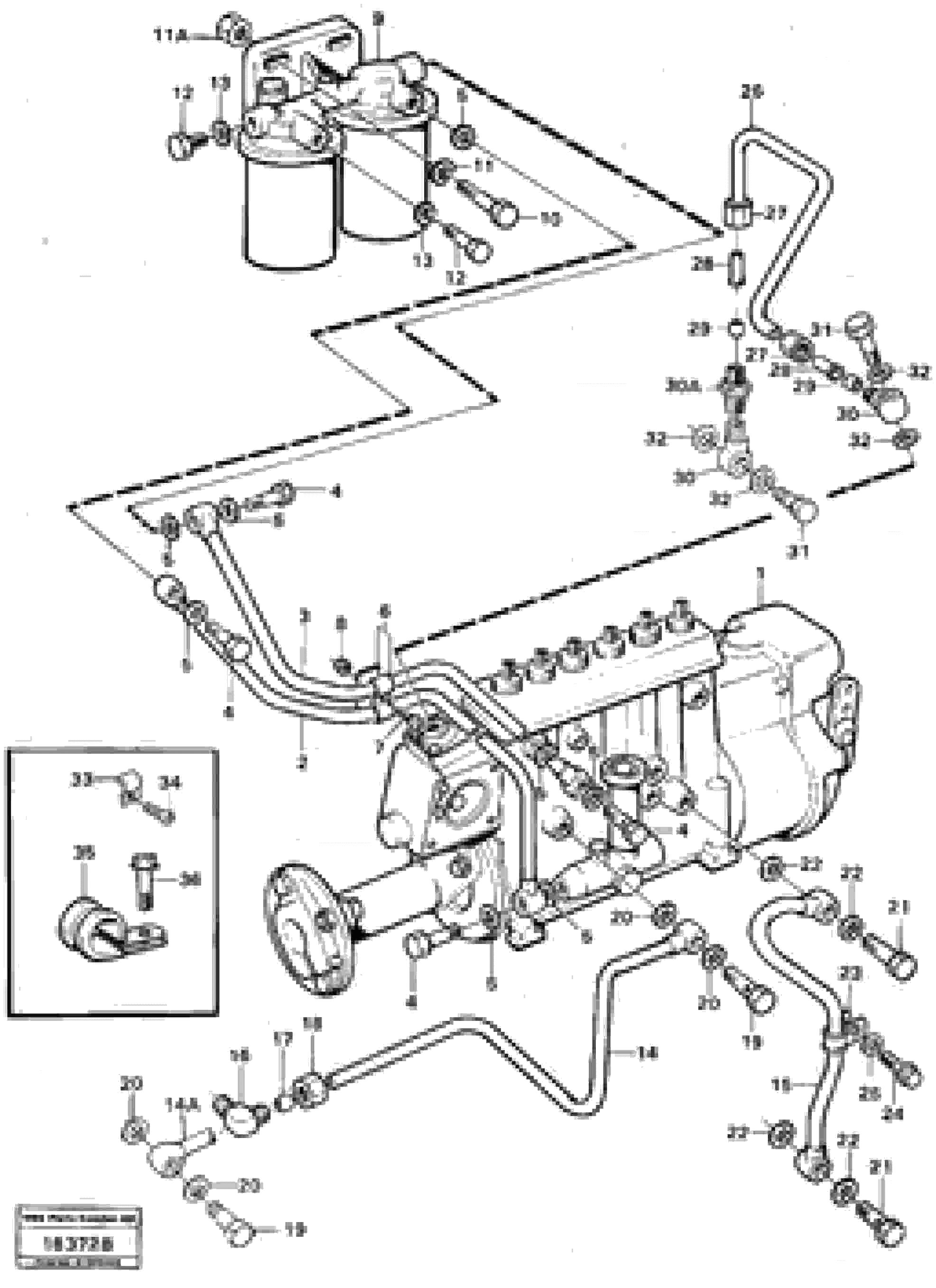 Схема запчастей Volvo L120 - 3498 Fuel pipes, fuel injection pump - fuel filter L120 Volvo BM L120