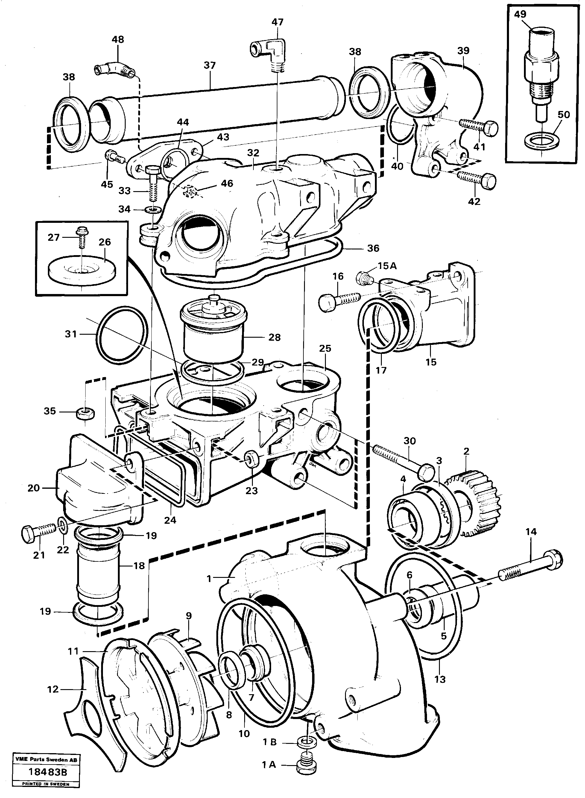 Схема запчастей Volvo L120 - 15401 Water pump and thermostat housing L120 Volvo BM L120