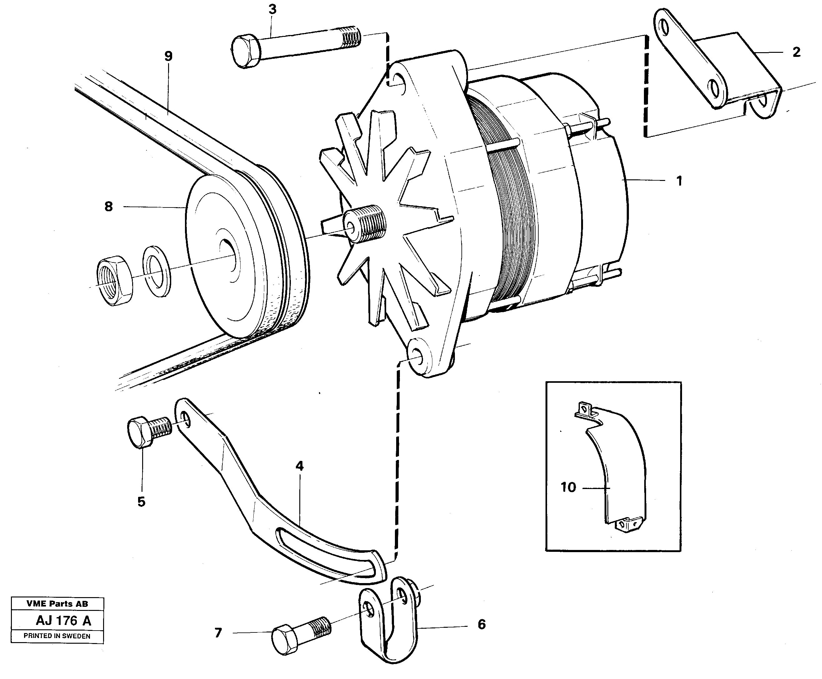 Схема запчастей Volvo L120B - 10408 Alternator with assembling details L120B VOLVO BM VOLVO BM L120B