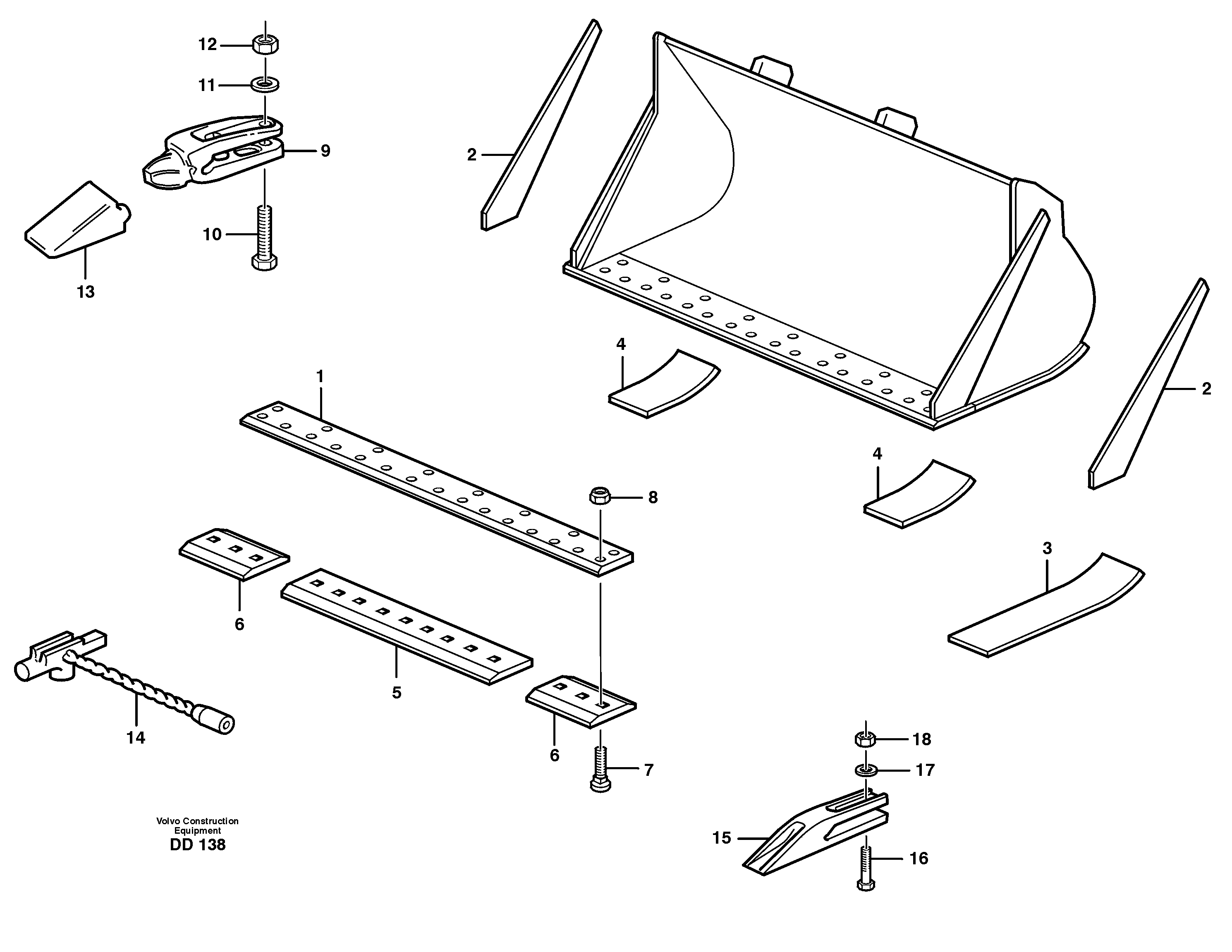 Схема запчастей Volvo L120B - 20127 Bucket, straight lip, alt. edge savers or teeth ATTACHMENTS ATTACHMENTS WHEEL LOADERS GEN. - C