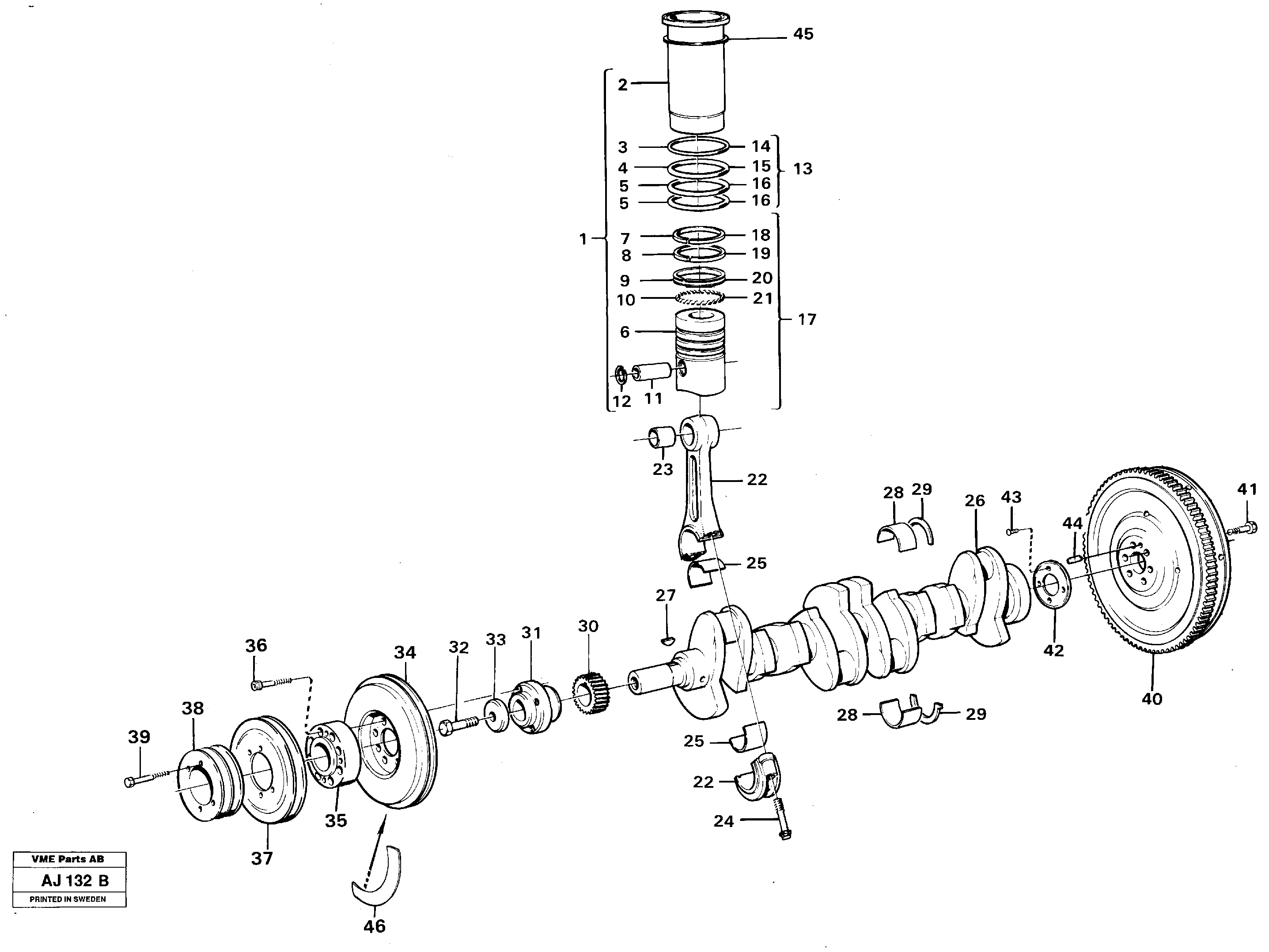 Схема запчастей Volvo L120B - 10894 Crankshaft and related parts L120B VOLVO BM VOLVO BM L120B