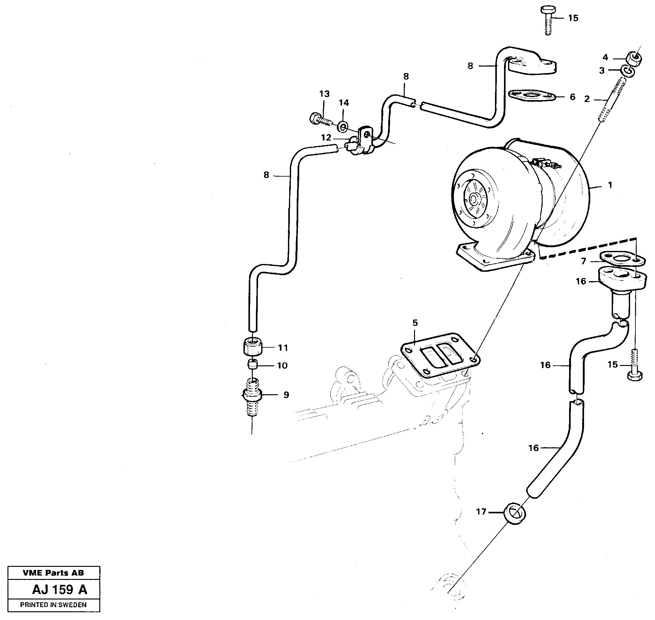 Схема запчастей Volvo L120B - 48146 Турбокомпрессор (турбина) с установочными деталями L120B VOLVO BM VOLVO BM L120B