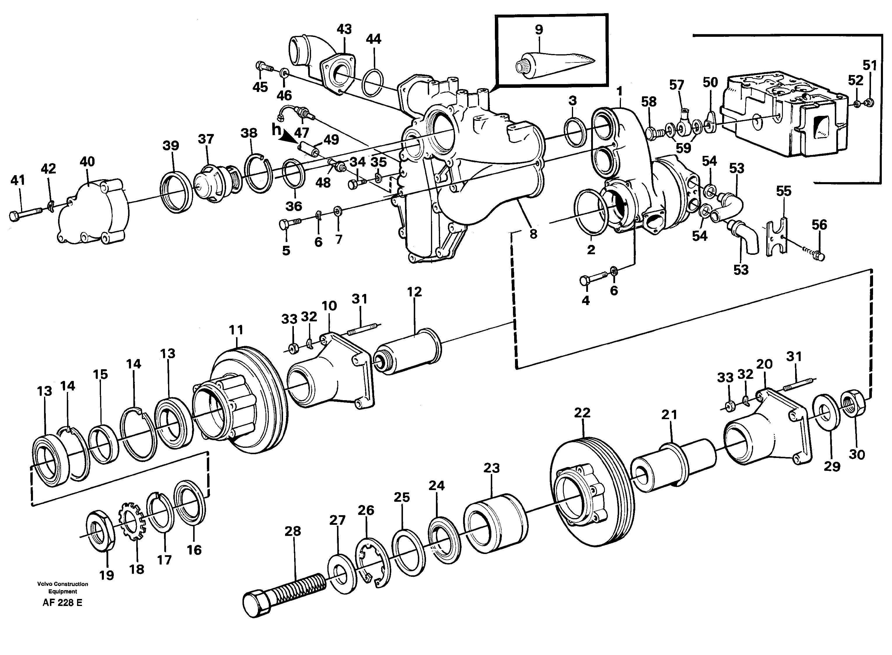 Схема запчастей Volvo L150 - 62656 Water pump with fitting parts L150/L150C VOLVO BM VOLVO BM L150/L150C SER NO - 2767/- 60708