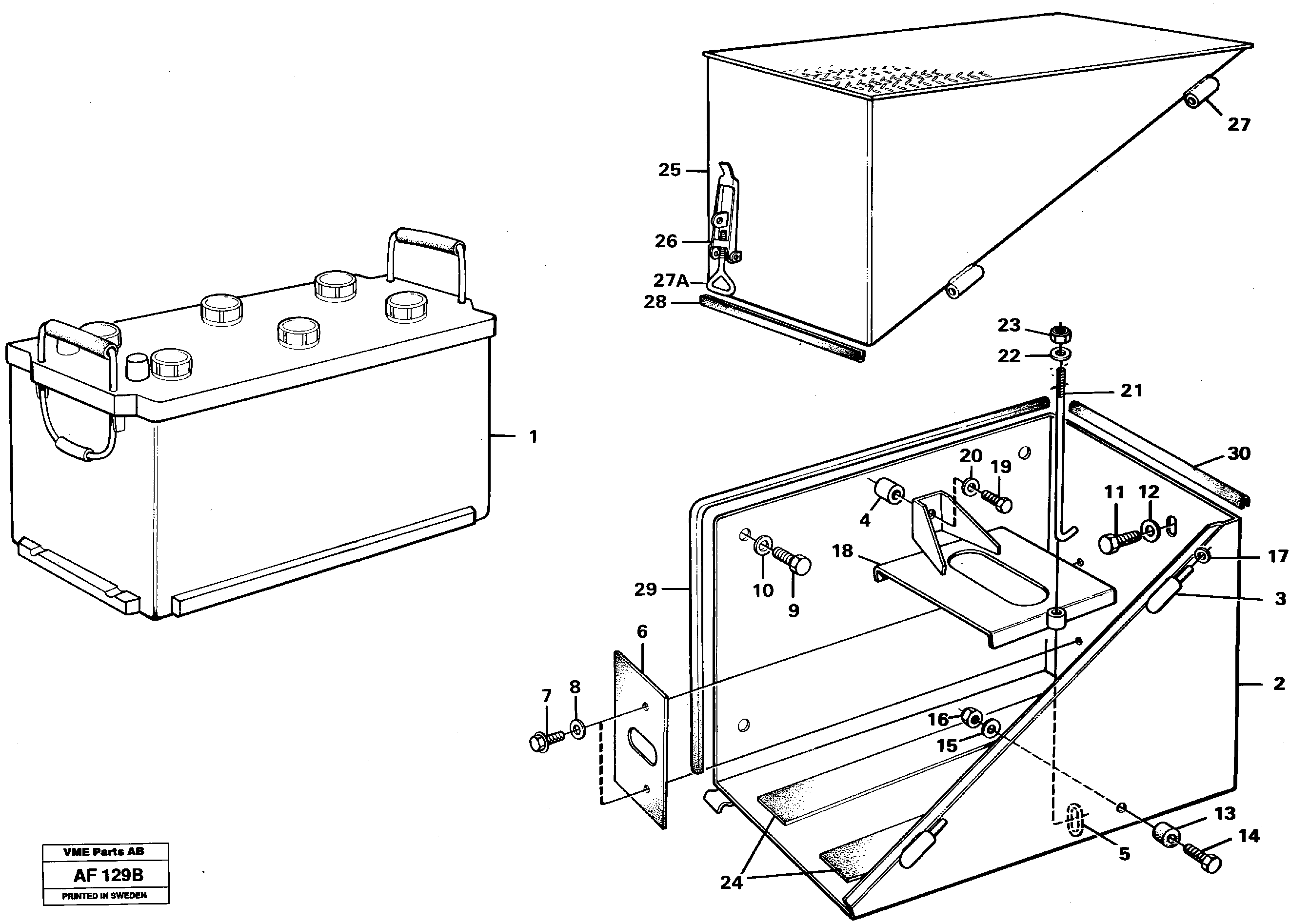 Схема запчастей Volvo L150 - 24635 Battery box with fitting parts L150/L150C VOLVO BM VOLVO BM L150/L150C SER NO - 2767/- 60708