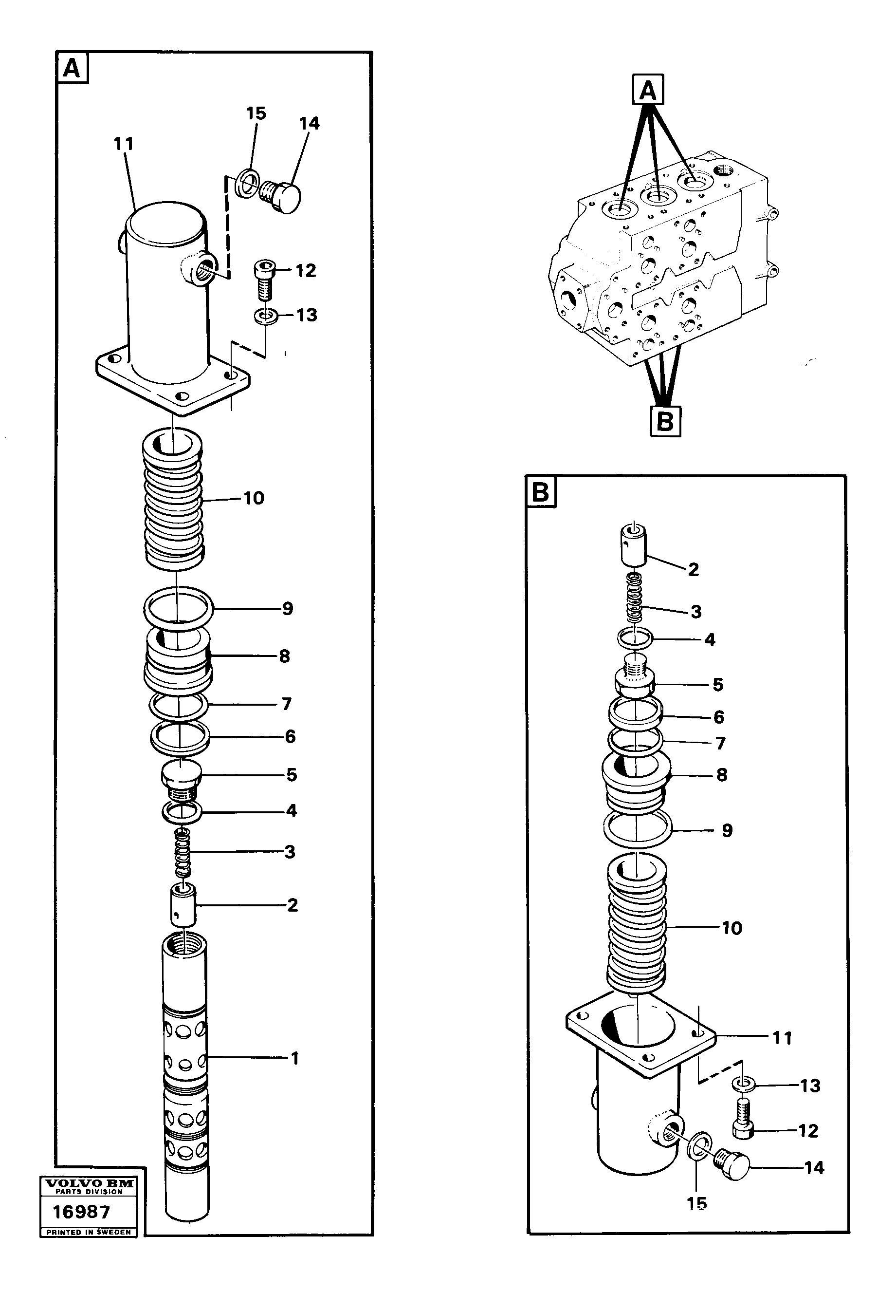 Схема запчастей Volvo L160 - 15451 Control valve: slide and spring Guide L160 VOLVO BM L160