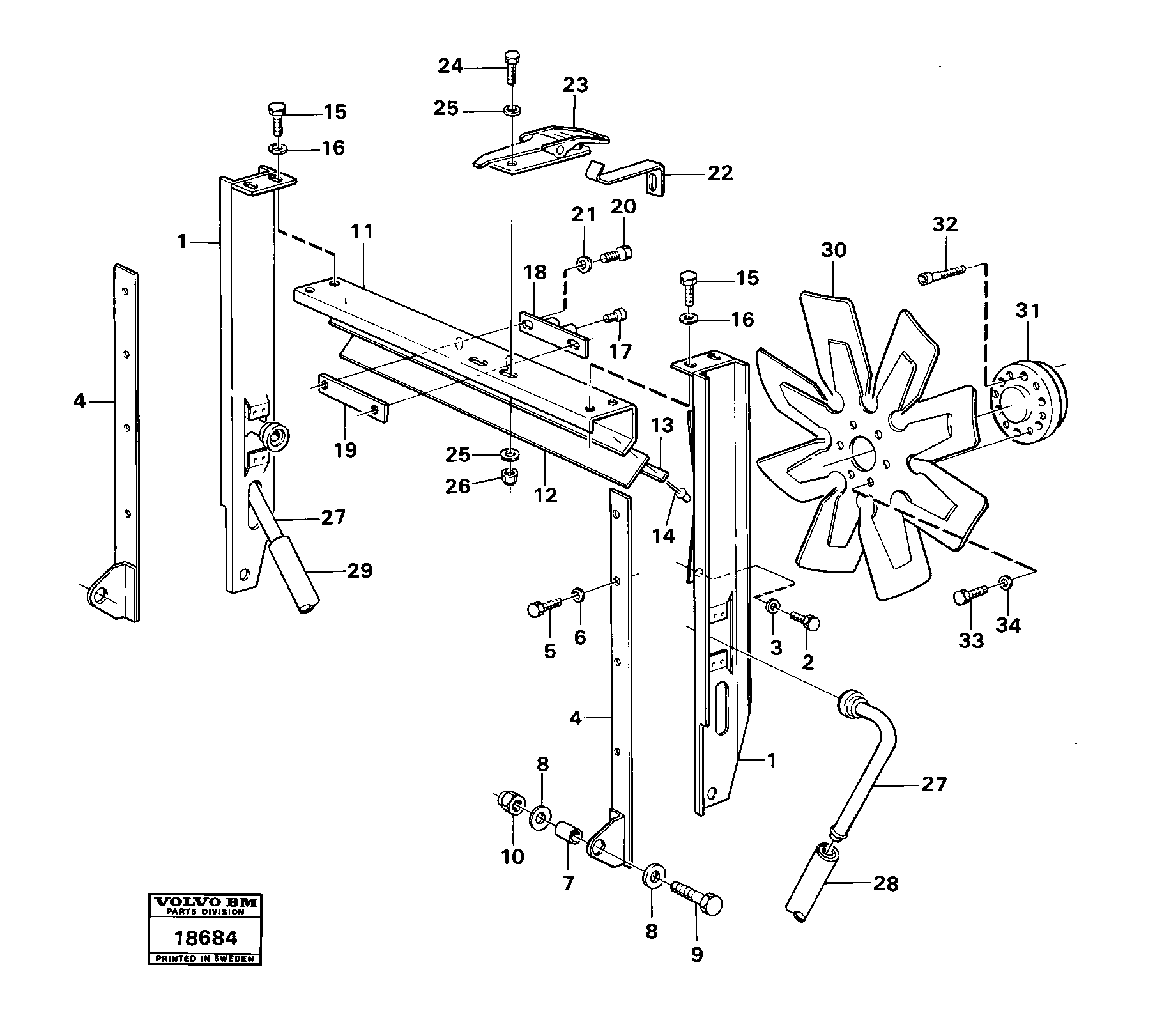Схема запчастей Volvo L160 - 22344 Cooling system, compactorwith fitting parts L160 VOLVO BM L160