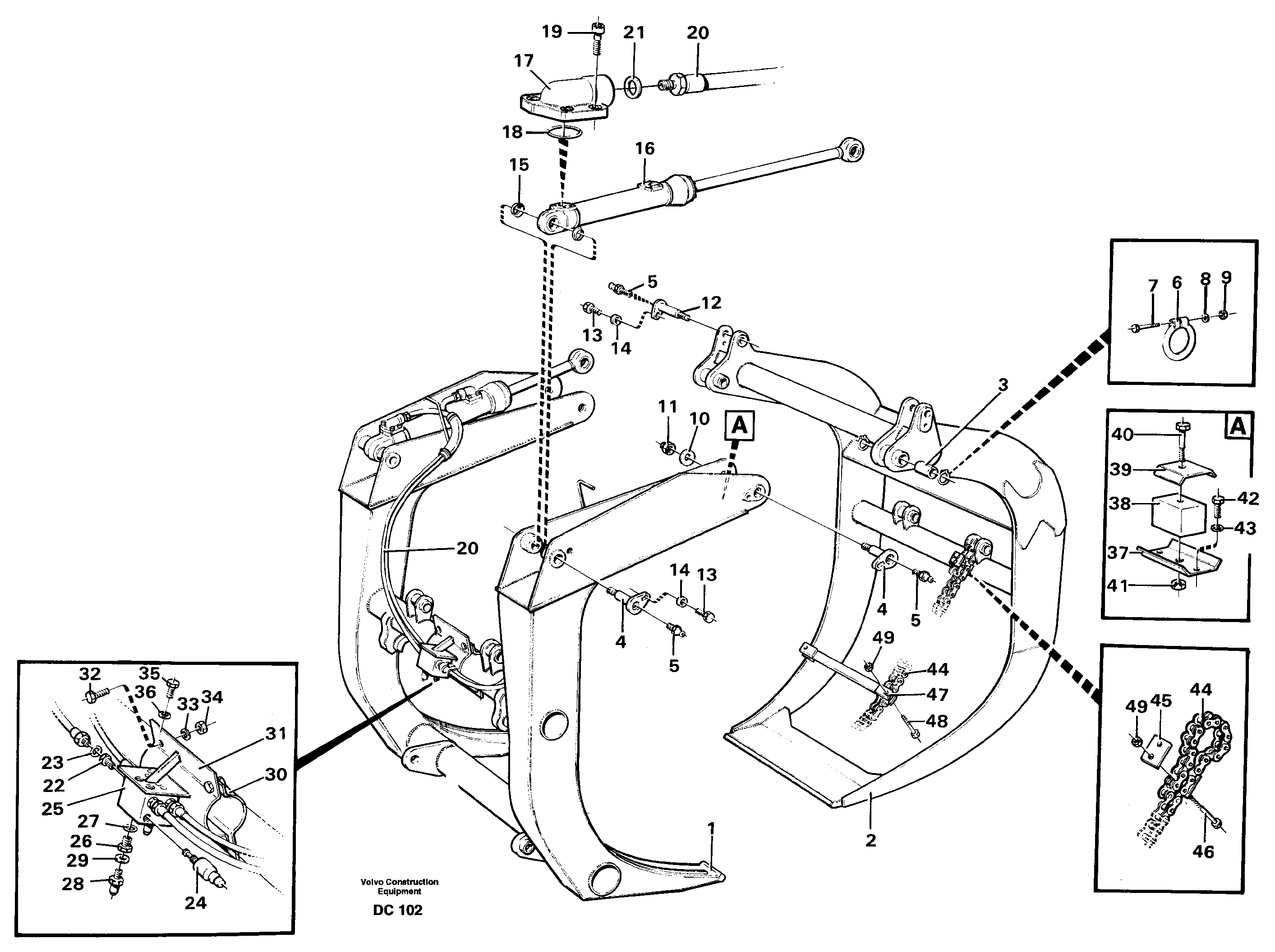 Схема запчастей Volvo L160 - 43852 Unloading grapple ATTACHMENTS ATTACHMENTS MISCELLANEOUS