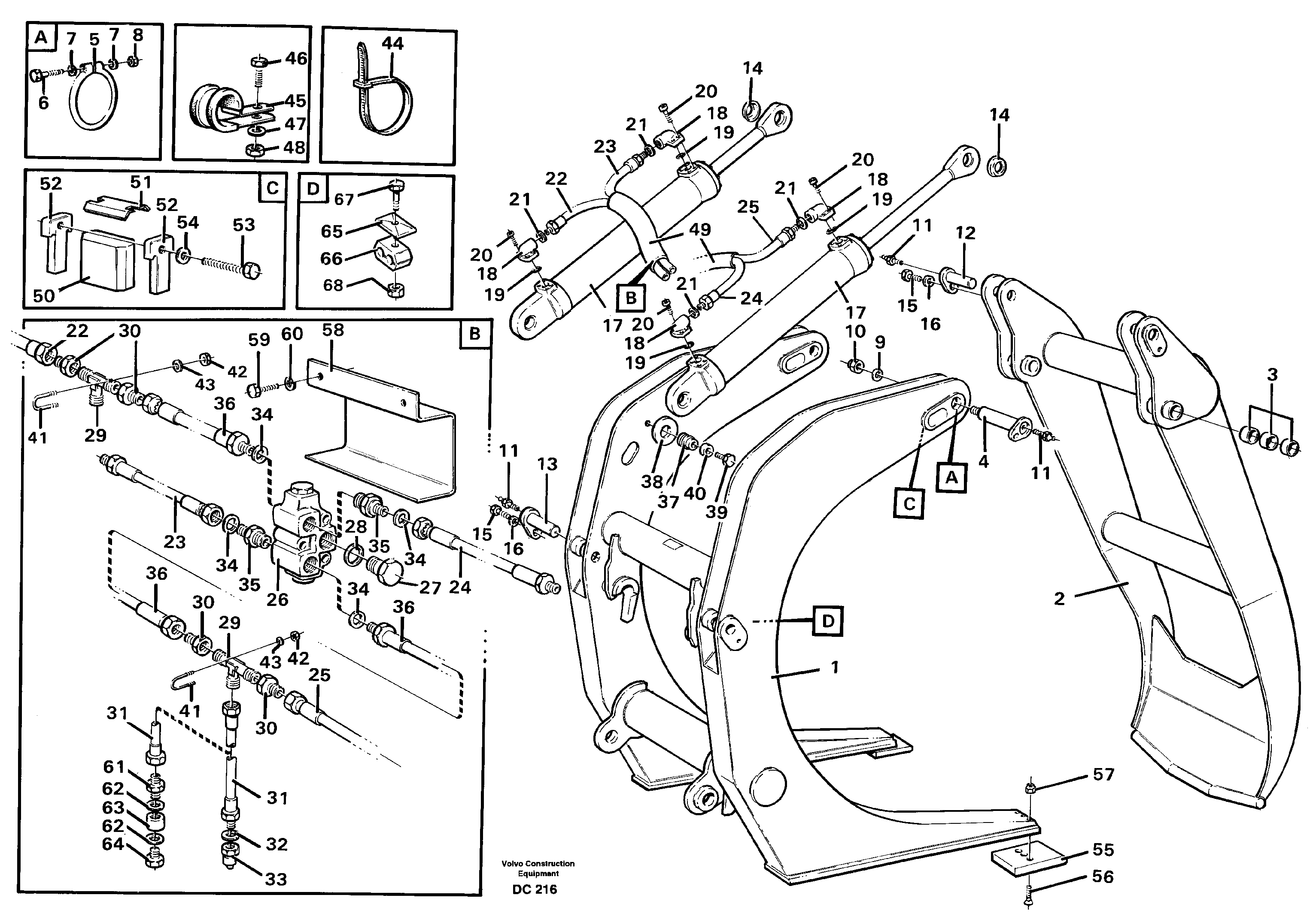 Схема запчастей Volvo L160 - 90883 Whole-stem grapple ATTACHMENTS ATTACHMENTS MISCELLANEOUS