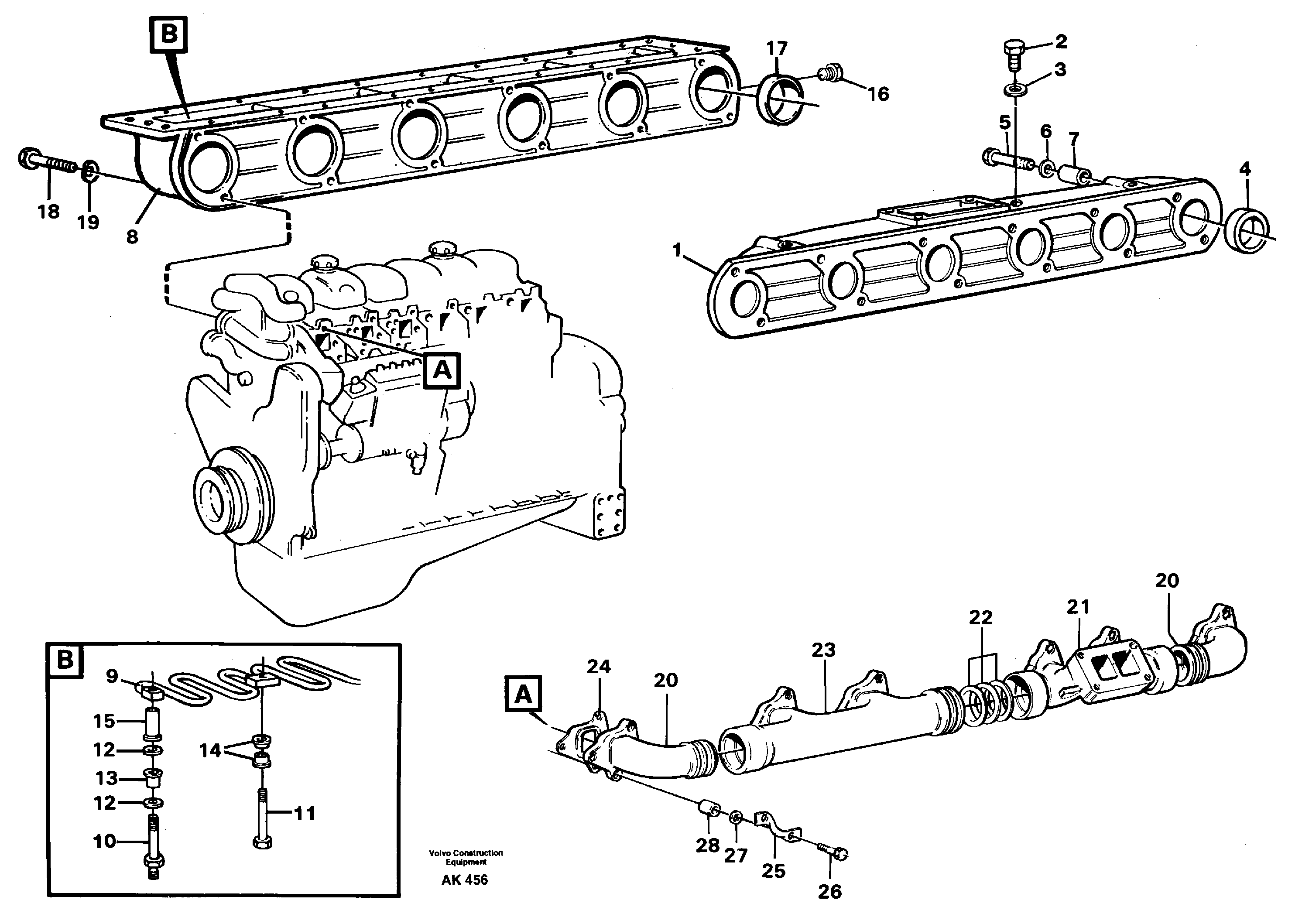 Схема запчастей Volvo L180 - 15013 Inlet manifold and exhaust manifold L180/L180C VOLVO BM VOLVO BM L180/L180C SER NO -2532 / -60469 USA