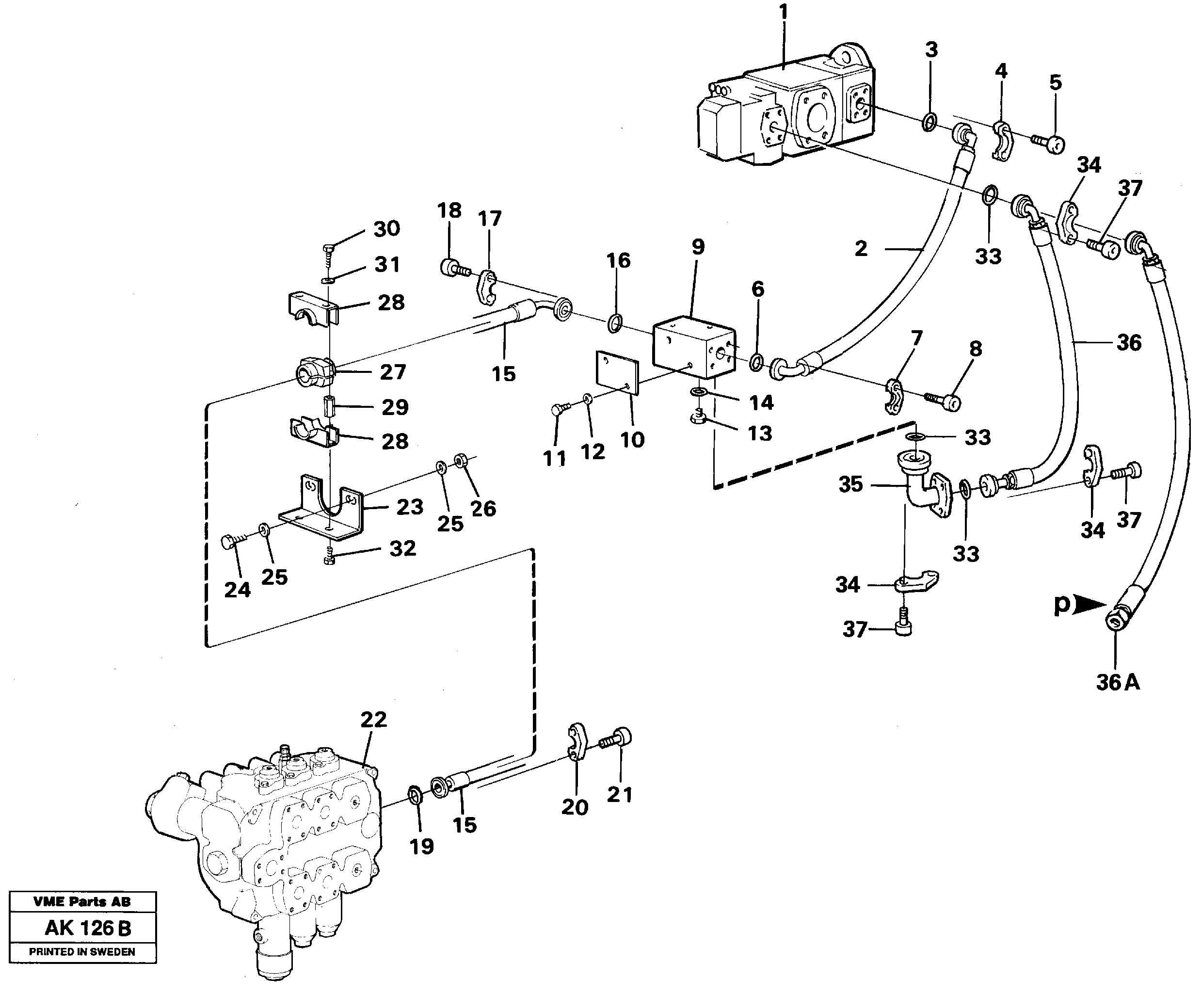 Схема запчастей Volvo L180 - 92040 Hydraulic system, feed line L180/L180C VOLVO BM VOLVO BM L180/L180C SER NO -2532 / -60469 USA