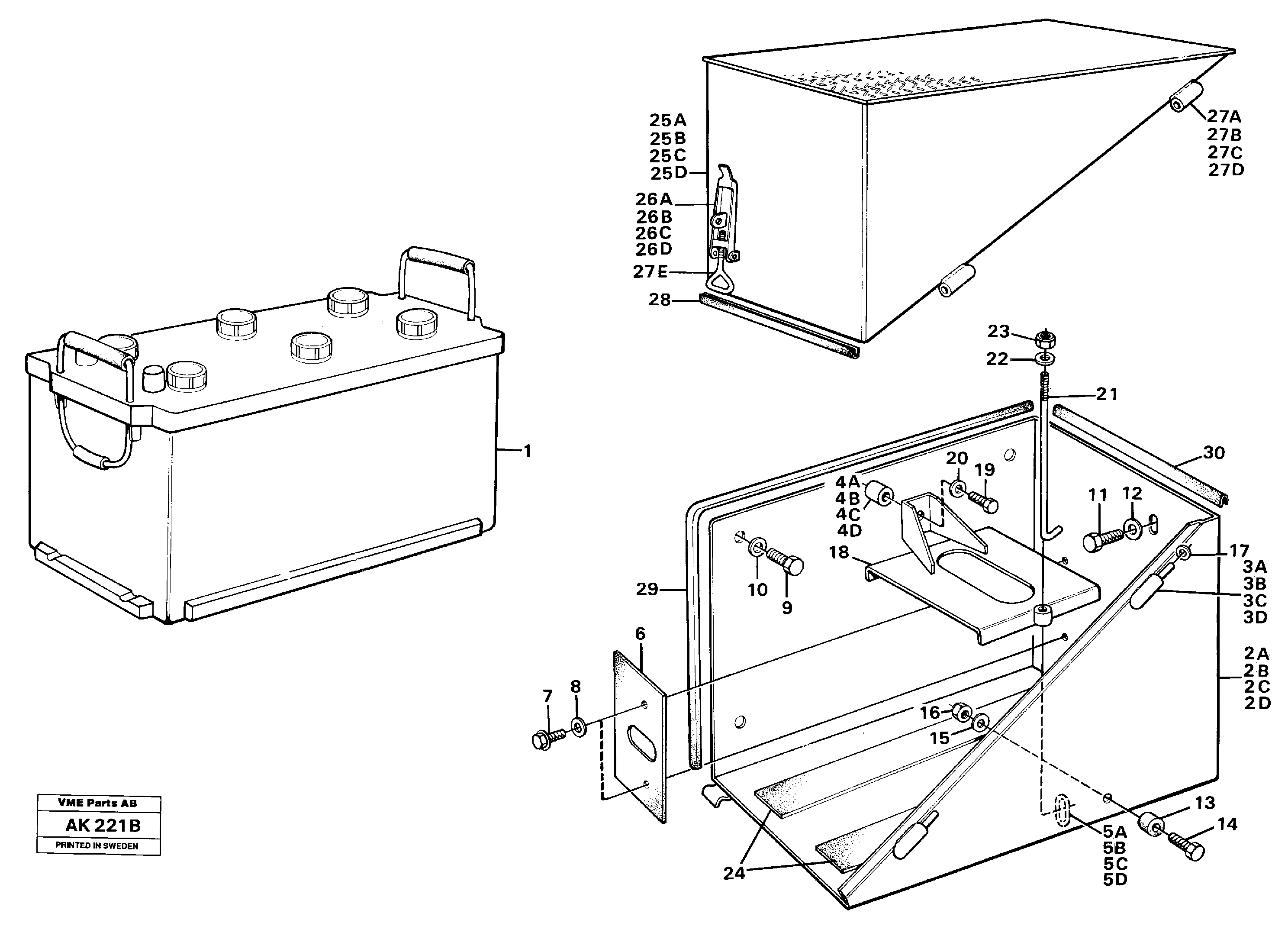 Схема запчастей Volvo L180 - 65937 Battery box with fitting parts L180/L180C VOLVO BM VOLVO BM L180/L180C SER NO -2532 / -60469 USA