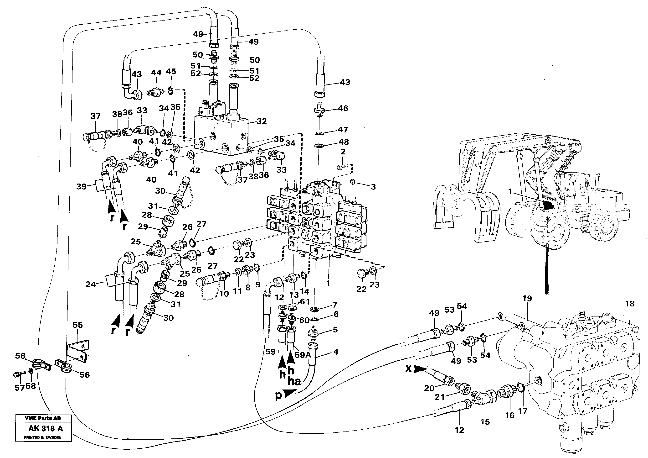 Схема запчастей Volvo L180 - 92777 Control valve with connections L180/L180C VOLVO BM VOLVO BM L180/L180C SER NO -2532 / -60469 USA