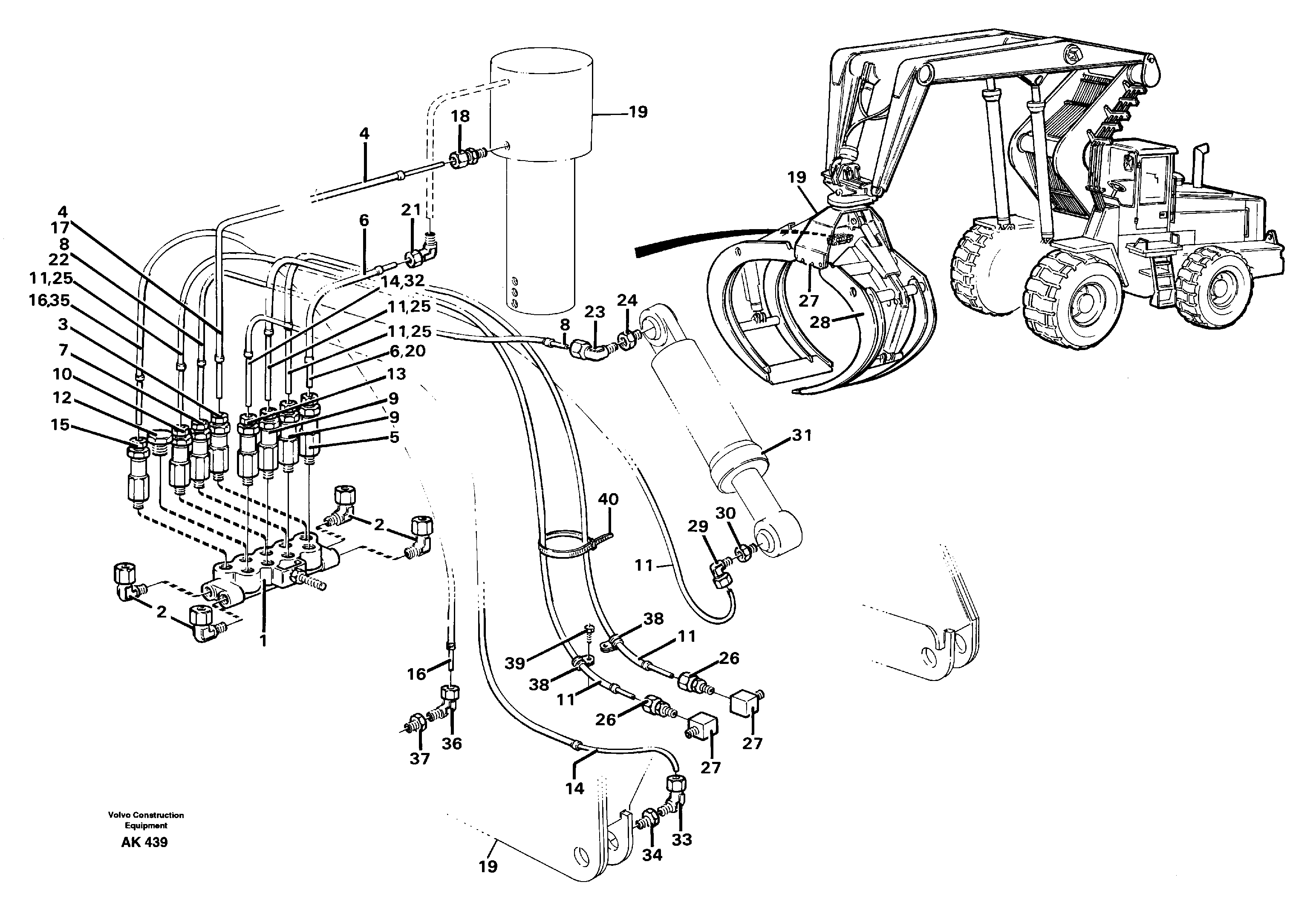 Схема запчастей Volvo L180 - 69500 Distribution block, B6 L180/L180C VOLVO BM VOLVO BM L180/L180C SER NO -2532 / -60469 USA