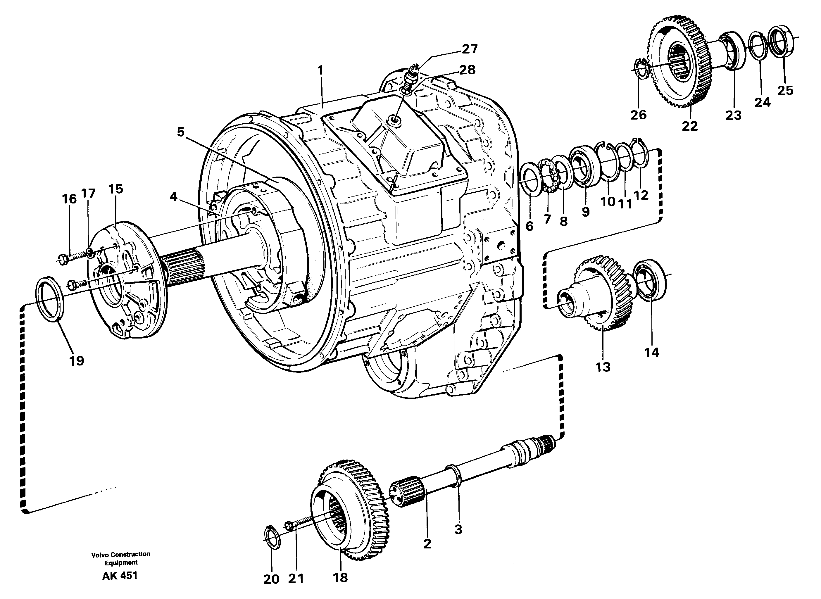 Схема запчастей Volvo L180 - 52215 Converter housing, gears and shafts L180/L180C VOLVO BM VOLVO BM L180/L180C SER NO -2532 / -60469 USA